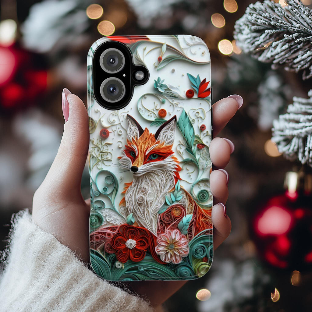 3D Paper Art Fox Phone Case with Floral Design | Nature Woodland Animal Phone Cover for iPhone 17 16 15 Tough or Magsafe, Samsung, 470.19