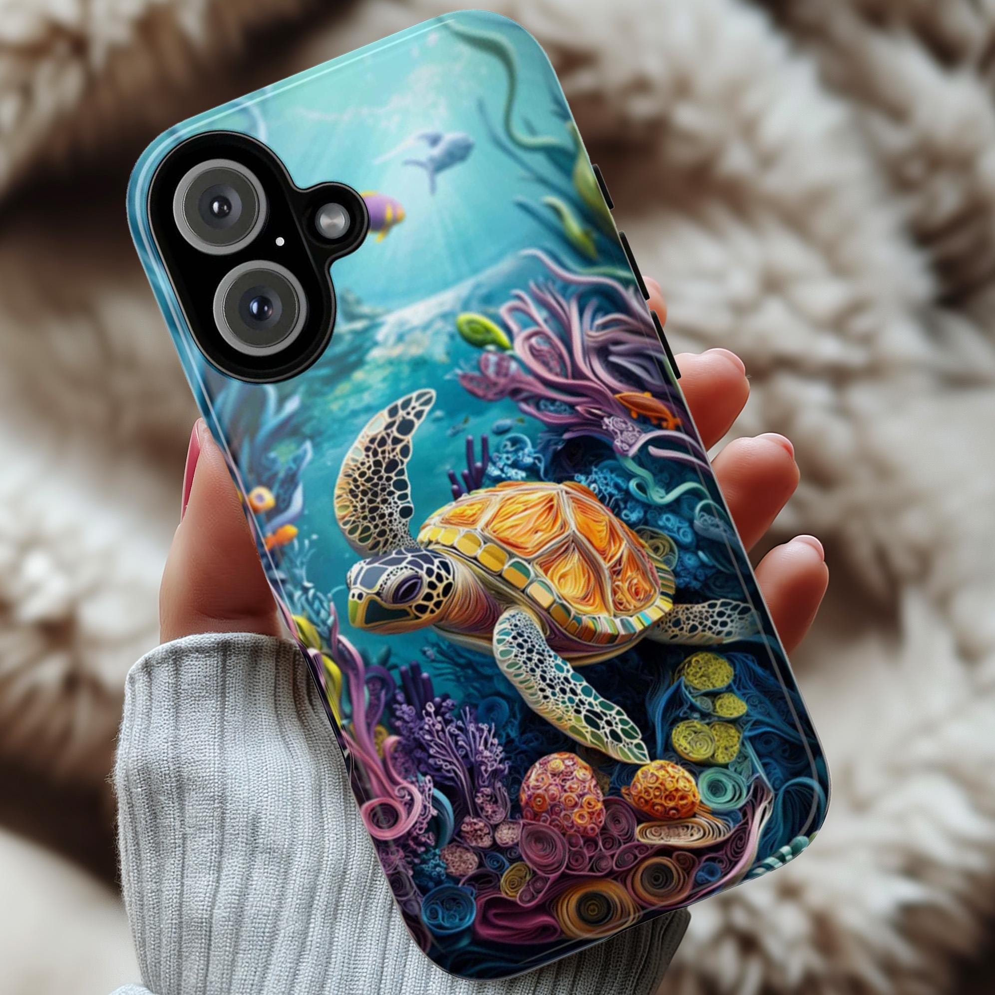 Colorful Sea Turtle Phone Case, Marine Life Design, Vibrant Ocean Art Lovers Case for iPhone 16 15 14 13 Magsafe, Samsung S25, 455.13