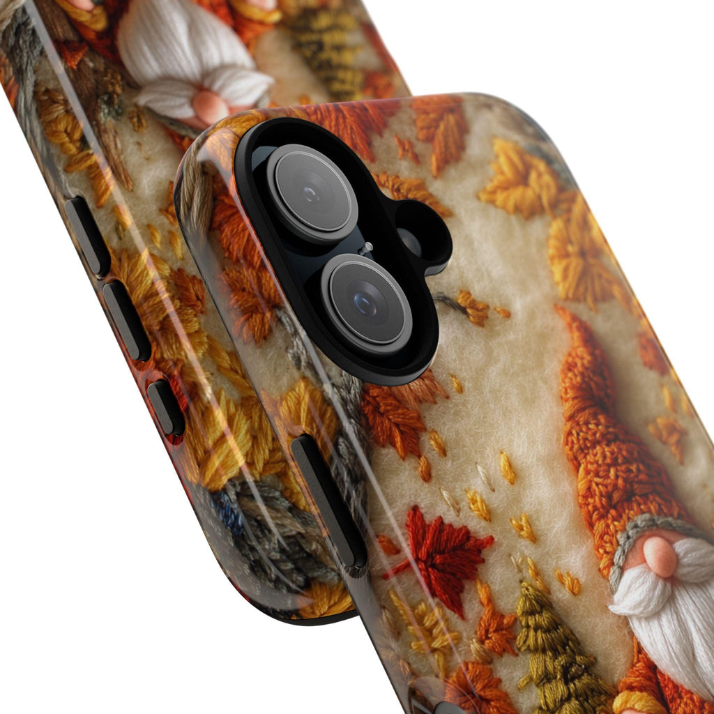 Fall Gnome Embroidery MagSafe Phone Case, Cozy Autumn Design with Fall Leaves and Pumpkins Case i Phone 15 14 13 12 / Samsung S24, 452.1