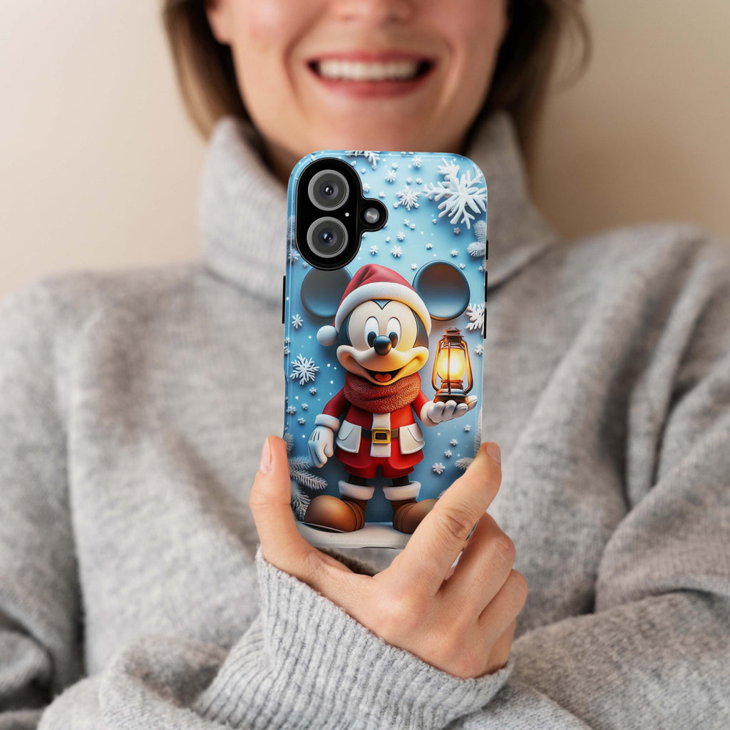 Christmas Santa Mickey Mouse 3D effect Phone Case, Cartoon Design, Mickey Xmas Phone Case for iPhone 16 15 14 Magsafe, Samsung S24, 442.17