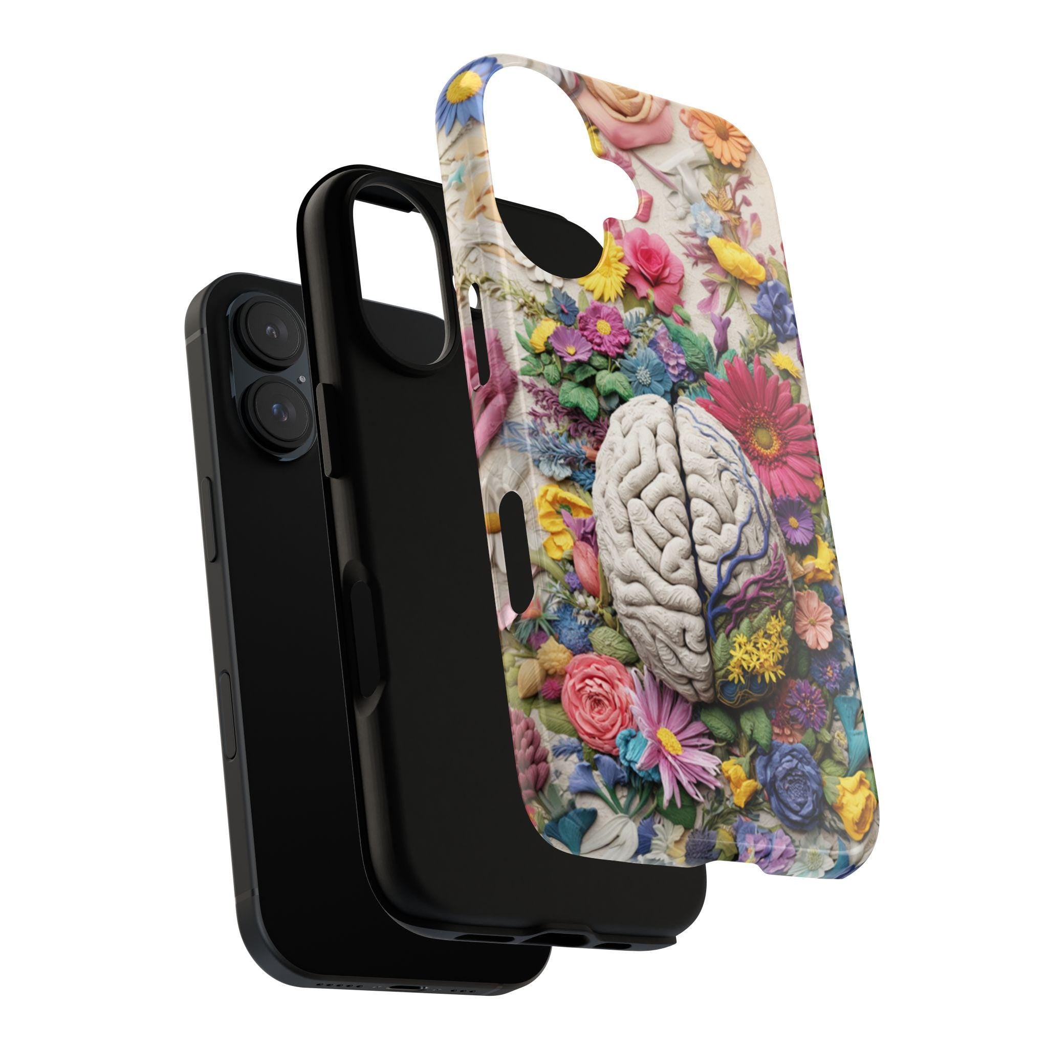 Pastel Anatomical Brain Phone Case, Botanical Meadow Florals | Medical Science Art Case for iPhone 17 16 Tough or Magsafe, Samsung, 430.5