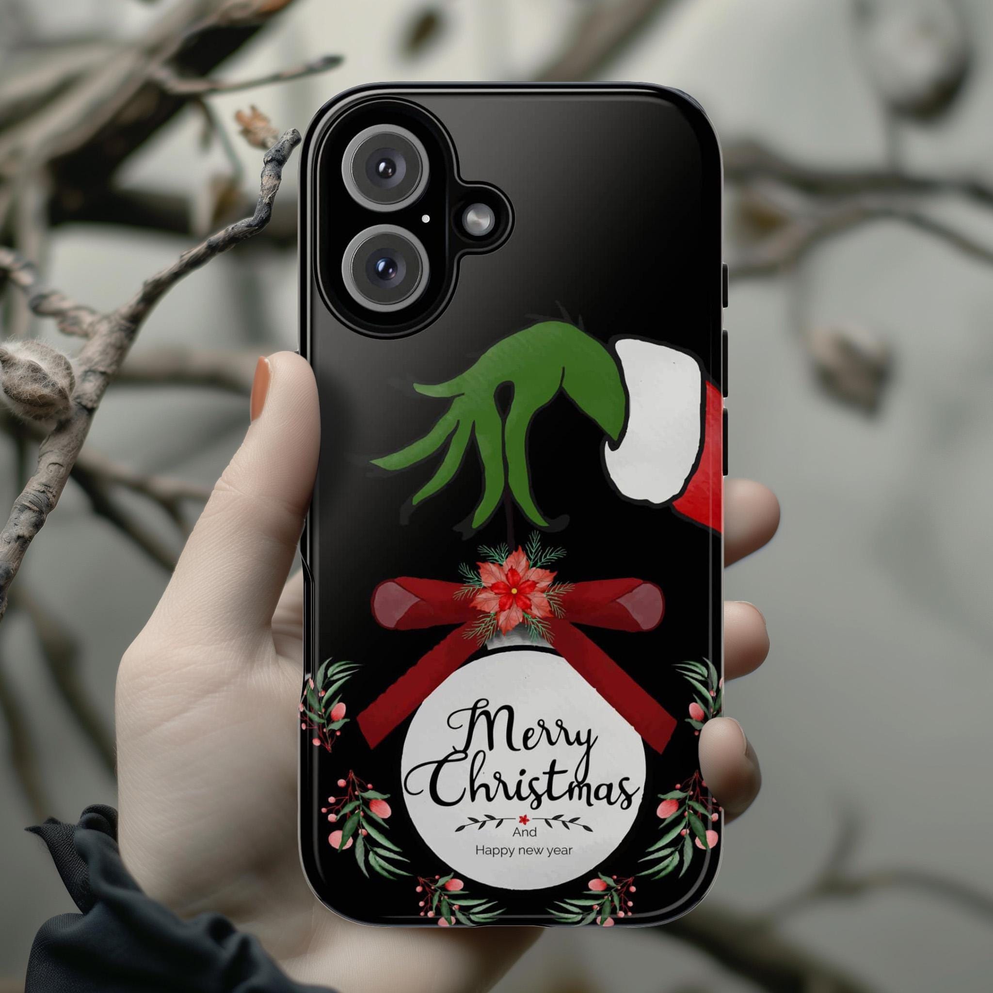 Xmas Grinch iPhone Case, Christmas Winter Phone Cover, Holidy Present for iPhone 16 15 14 13 Pro Max Magsafe / Samsung Galaxy S25, 146