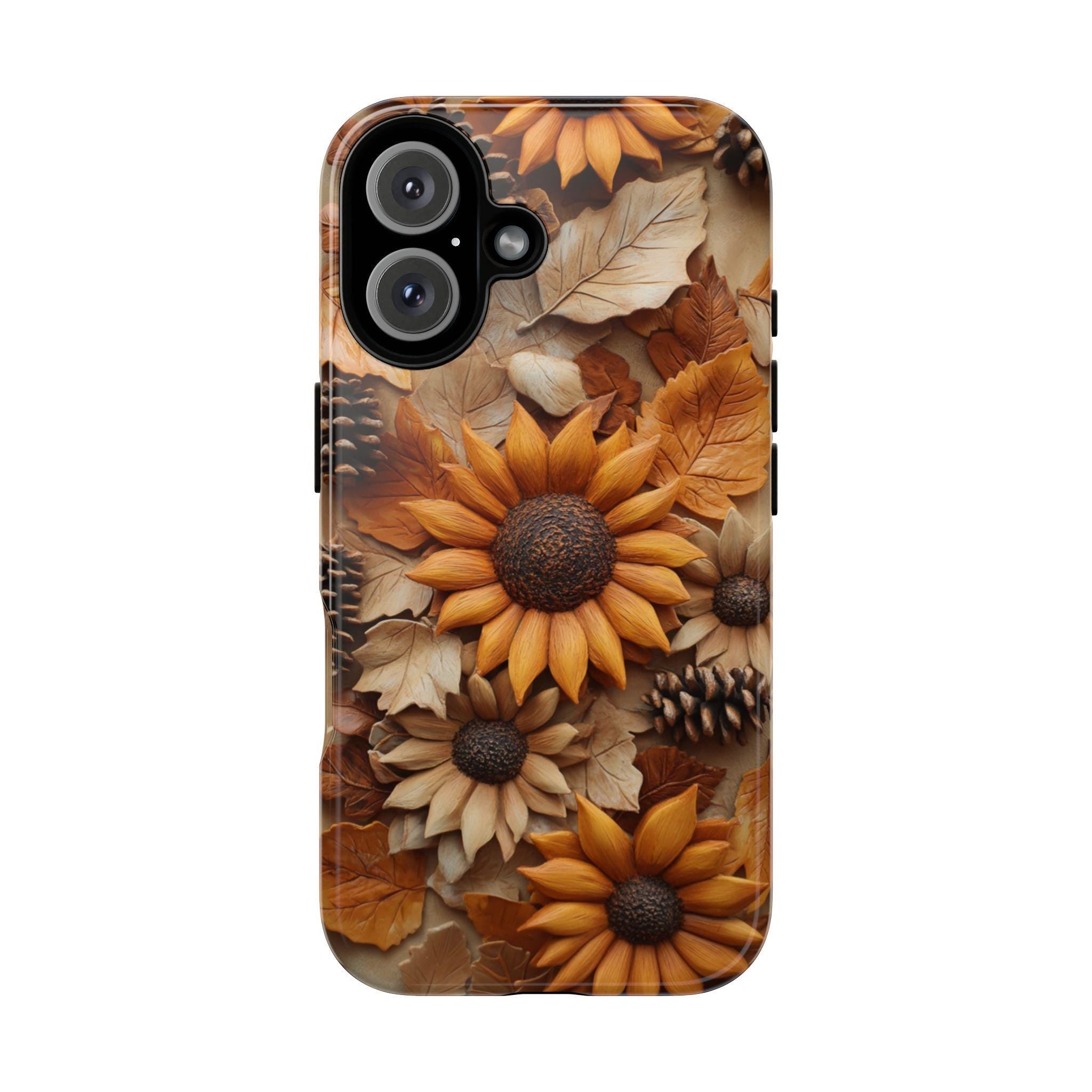 3D Sunflower Art Phone Case, Pastel Artistic Bloom Design for iPhone 16 15 14 13 Pro Max Plus Magsafe, Samsung S24, 439.6