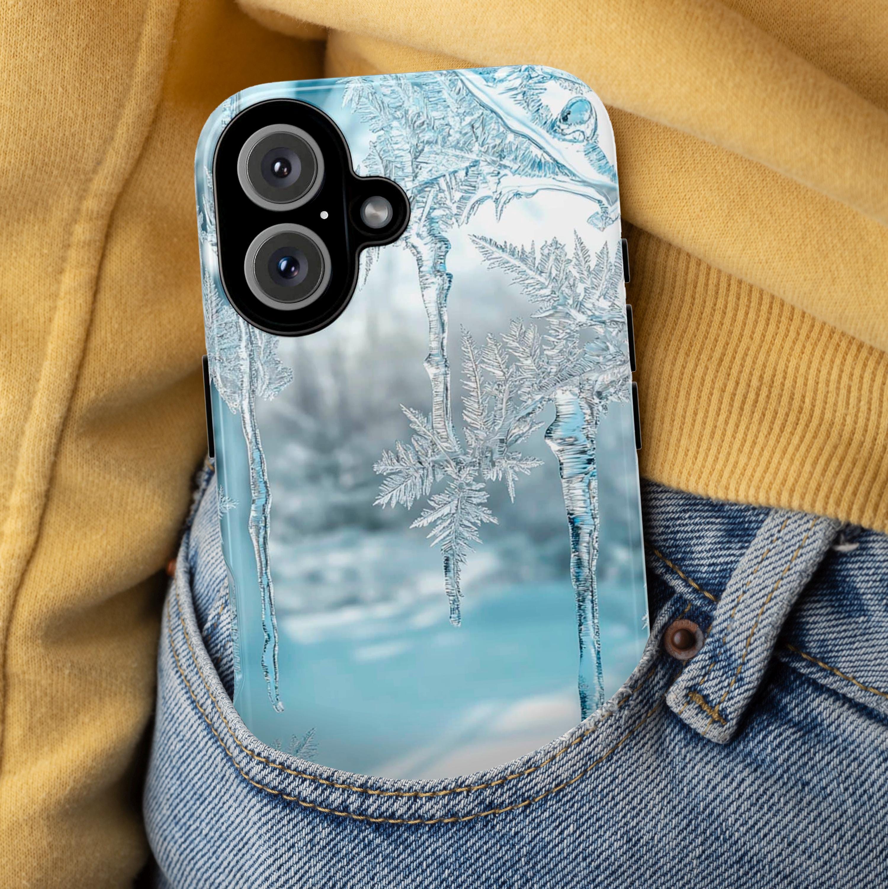 Snowy WinterLandscape with Icicles Phone Case | Aesthetic Holiday Design for iPhone 16 Pro Max 15 14 13 Plus Mag Safe, Galaxy 25, 420.6