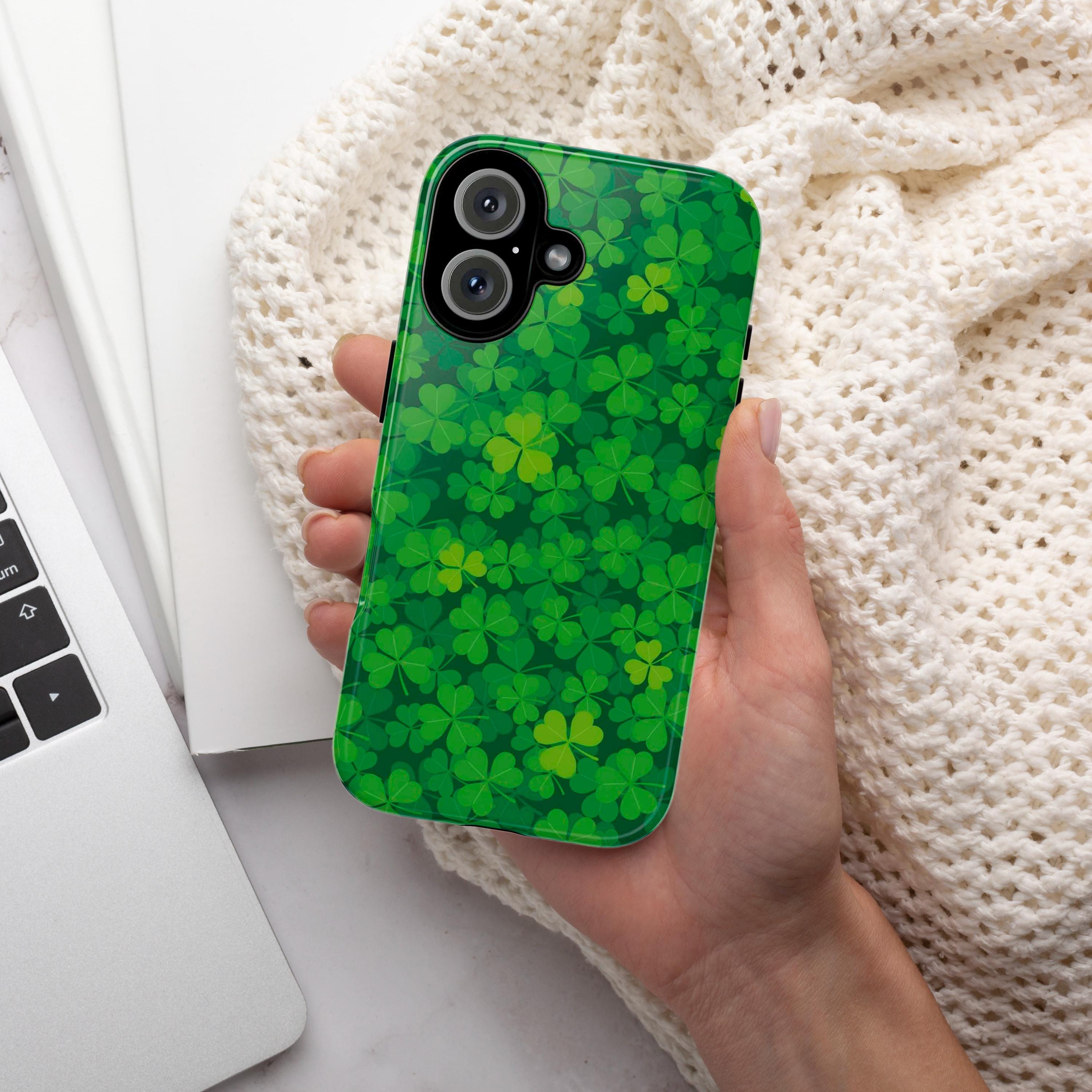 Shamrock St Patricks Day Phone Case, Irish Luck Day Phone Cover, St Paddys Case for iPhone 16 15 14 13 Pro Magsafe Samsung Galaxy S24, 289.2