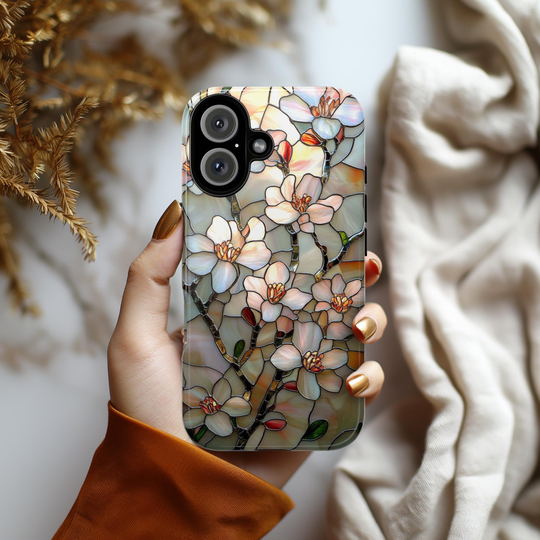 Floral Magnolia Mosaic Phone Case, Botanical Lover Gift, Nature Art Design Case for iPhone 16 15 14 Magsafe, Samsung S25, 418.30