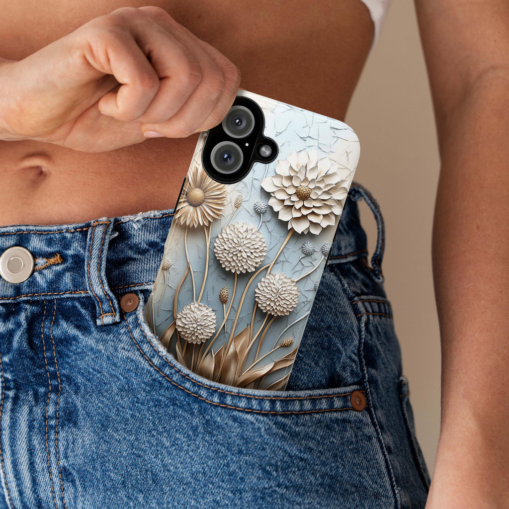 3D Art Pastel Florwers Phone Case, Delicate Floral Dandelion Design Phone Cover for iPhone 16 15 14 13 Magsafe, Samsung S25, 439.35