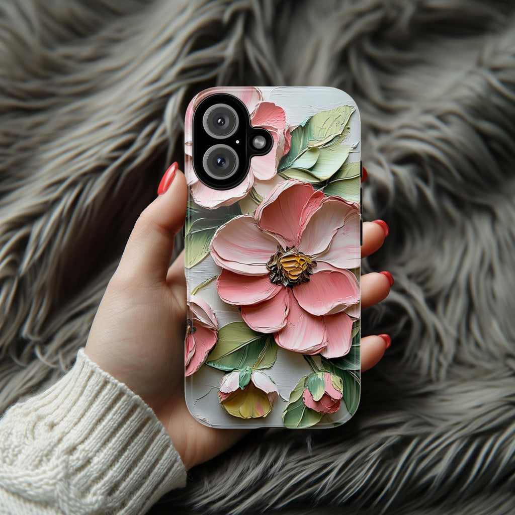Floral Phone Case with Anemone & Rose, Nature Oil Painting, Botanical Blossom Art Cover for iPhone 16 Tough or Magsafe, Samsung S25, 439.51