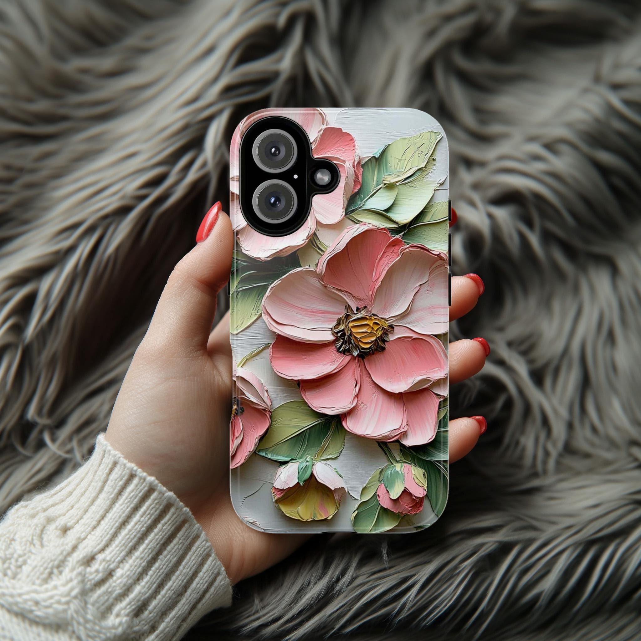 Floral Phone Case with Anemone & Rose, Nature Oil Painting, Botanical Blossom Art Cover for iPhone 16 Tough or Magsafe, Samsung S25, 439.51