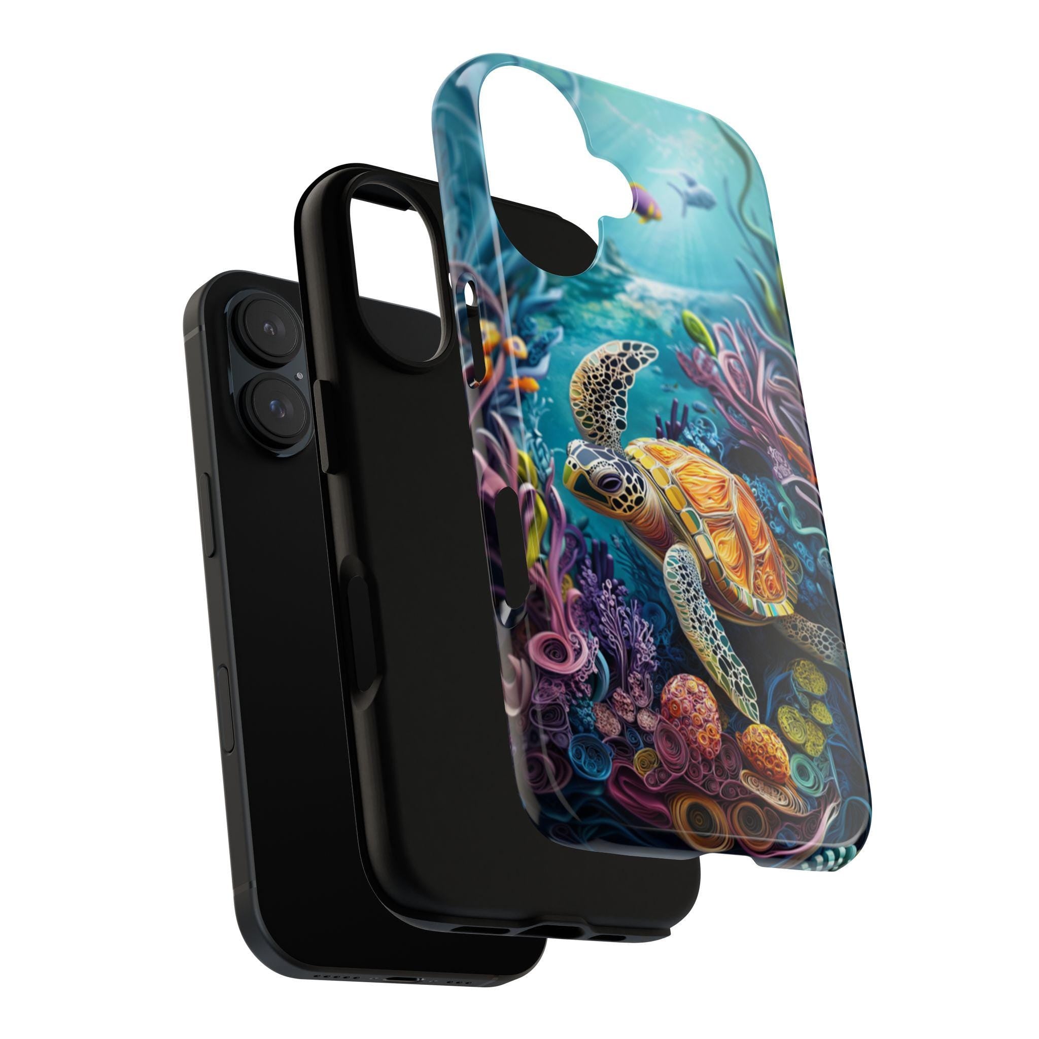 Colorful Sea Turtle Phone Case, Marine Life Design, Vibrant Ocean Art Lovers Case for iPhone 16 15 14 13 Magsafe, Samsung S25, 455.13