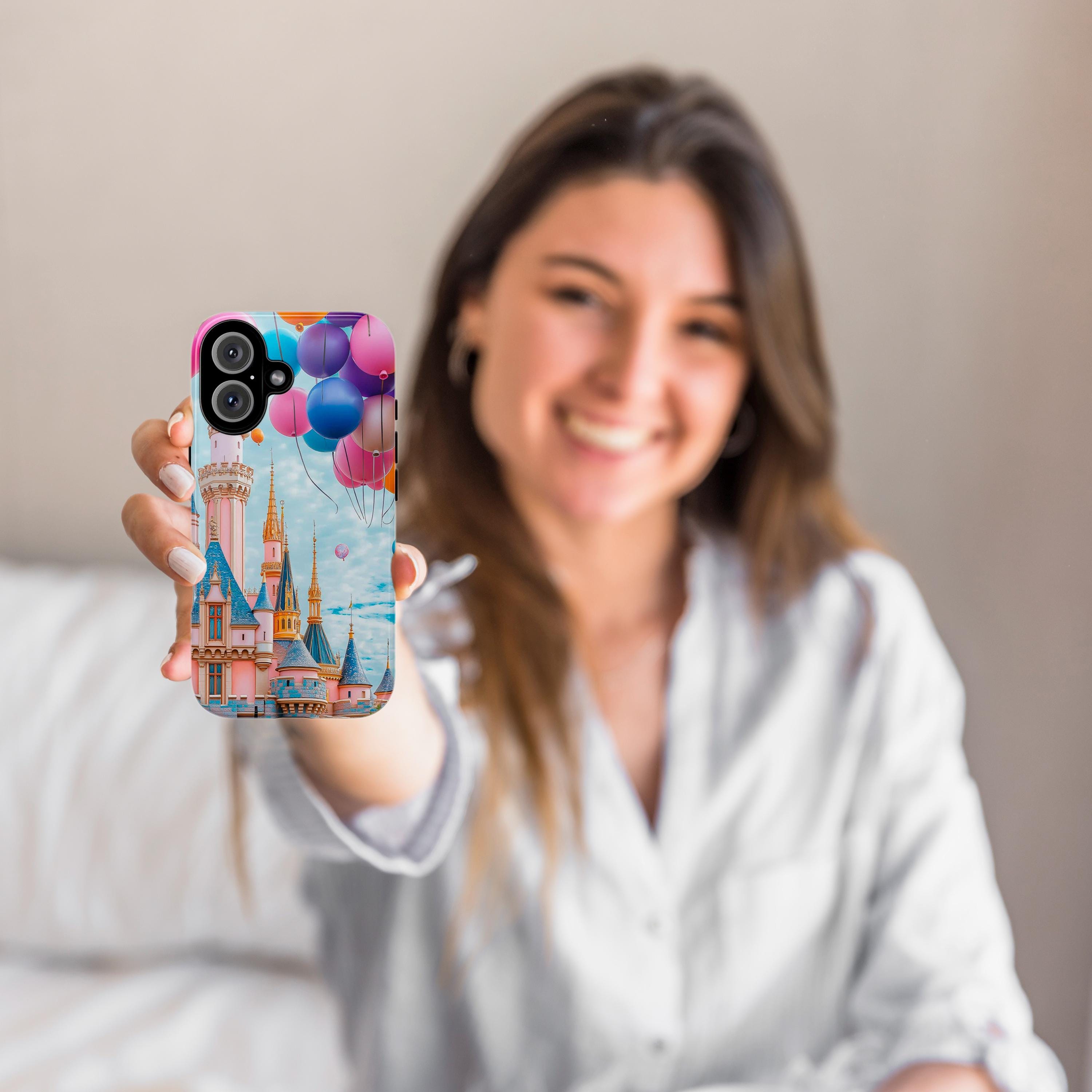 Disneyland & Ballons 3D Phone Case, Colorful Design Disneyland Lovers Case for iPhone 16 15 14 13 Pro Max Plus Magsafe, Samsung S24, 442.35
