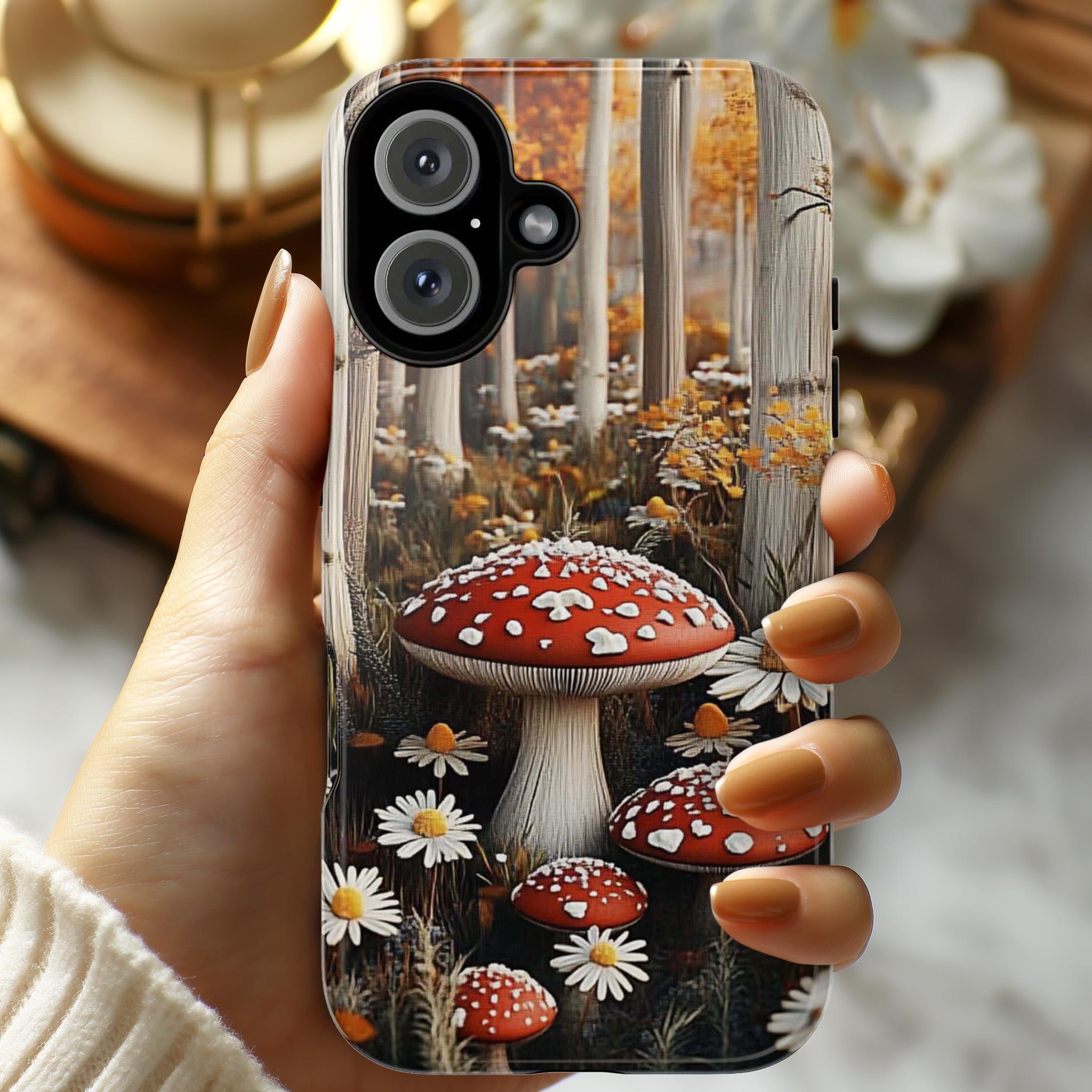Mushroom & Floral Cottagecore Phone Case, Forest Lover Gift, Woodland FairyCore Case for iPhone 16 15 14 13 Magsafe, Samsung S25, 473.1