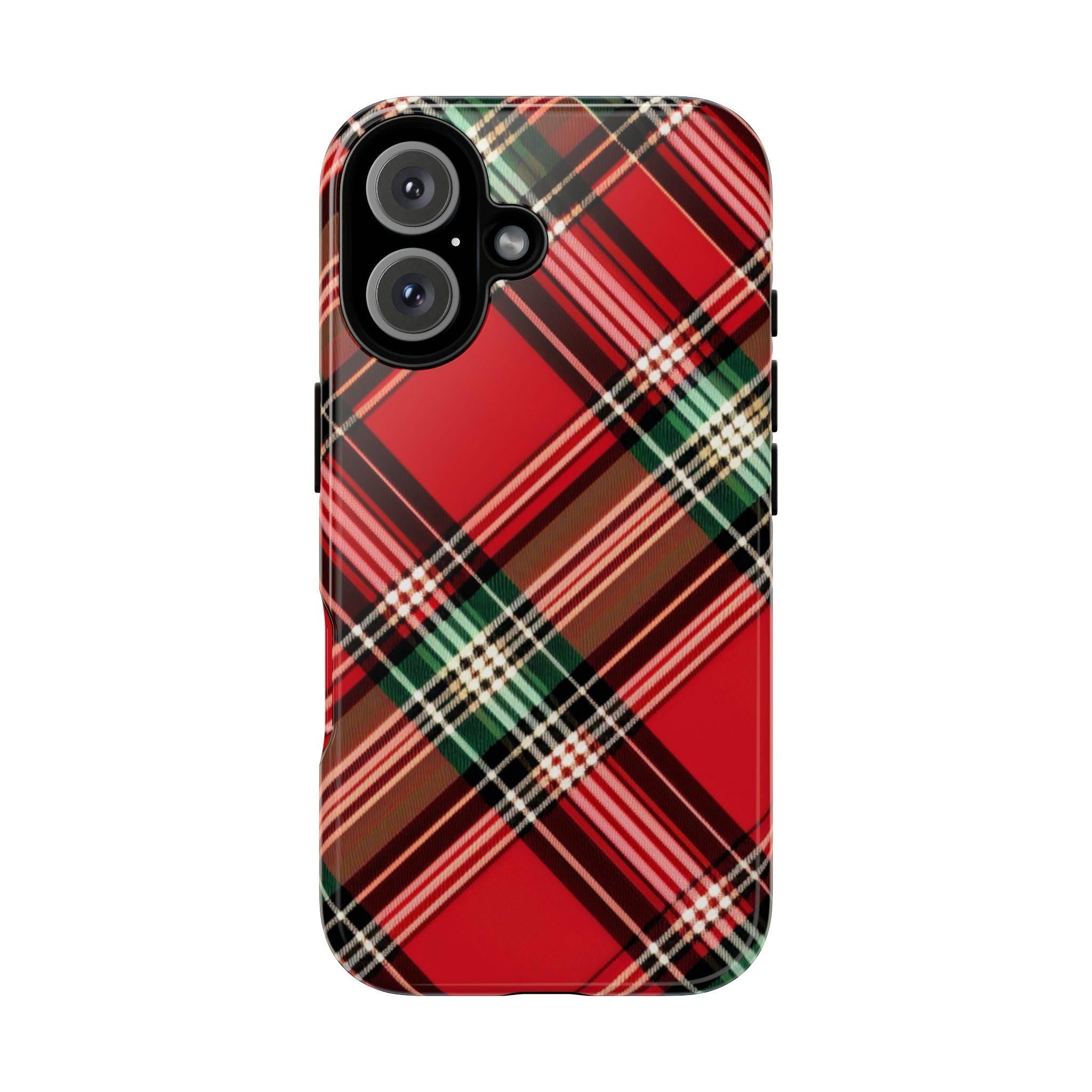 Christmas Plaid Xmas Phone Case Holiday Holly Phone Case, Custom Winter Phone Cover for iPhone 16 15 14 13 Pro Max Plus/Samsung S25, 108