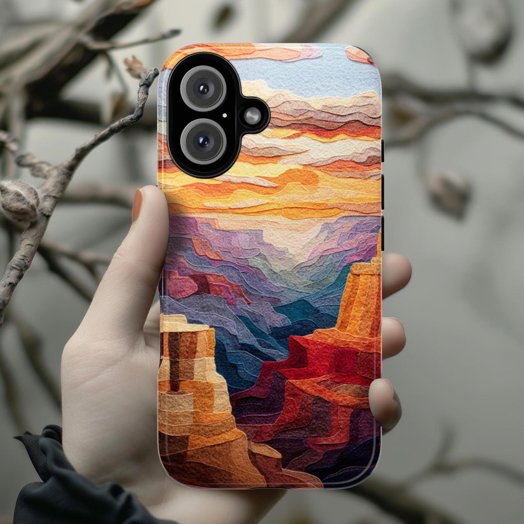 Felt Grand Canyon Design Phone Case, Sunset Nature Landscape Art Cover for iPhone 16 15 14 13 Tough or Magsafe, Samsung, 452.14