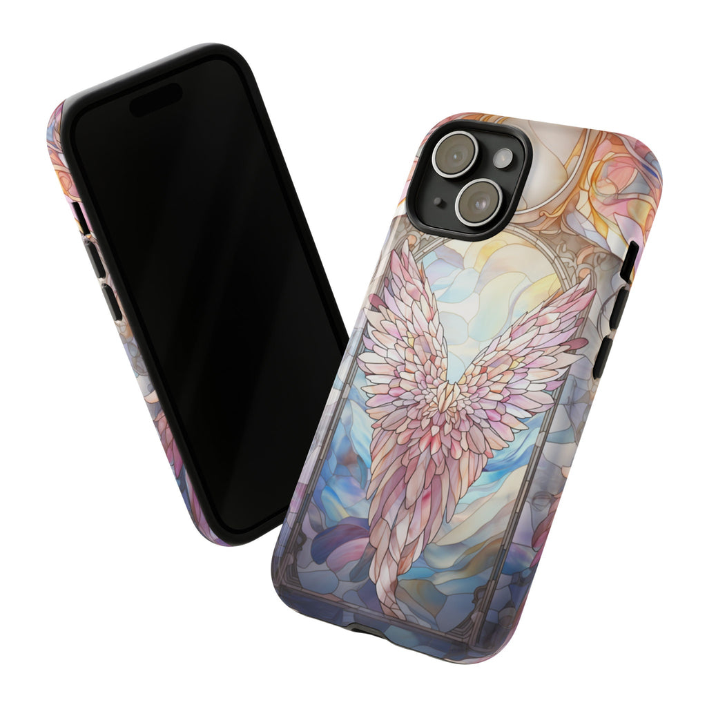 Stained Glass Angel Wings Phone Case, Aesthetic Phone Cover for iPhone 16 15 14 13 Magsafe, Pro Max Plus Samsung Galaxy S25, 358