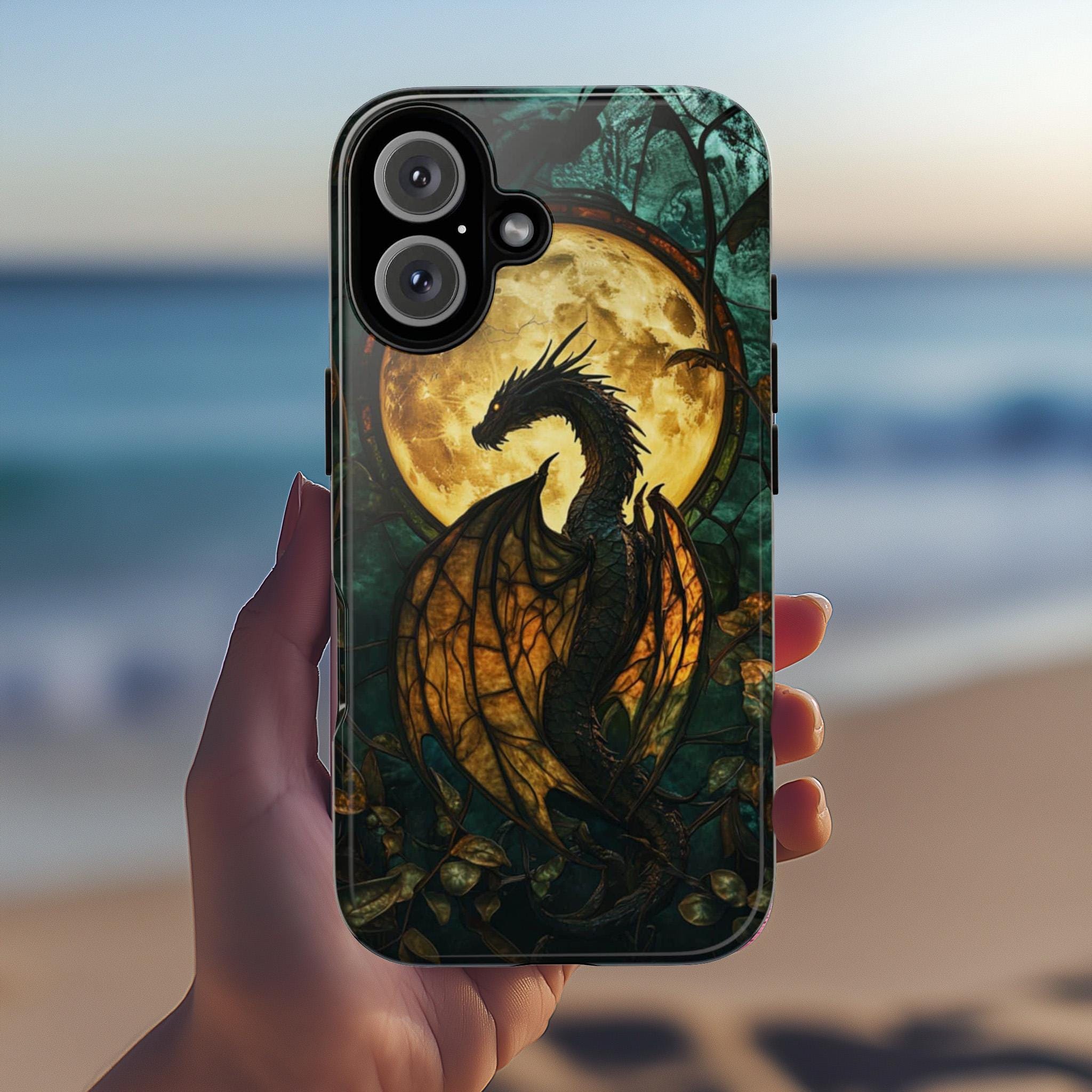 Mystical Dragon Stained Glass Phone Case, Gothic Cell Phone Cover for iPhone 15 14 13 12 11 Pro Max Plus / Samsung Galaxy S23 S22, 421.6