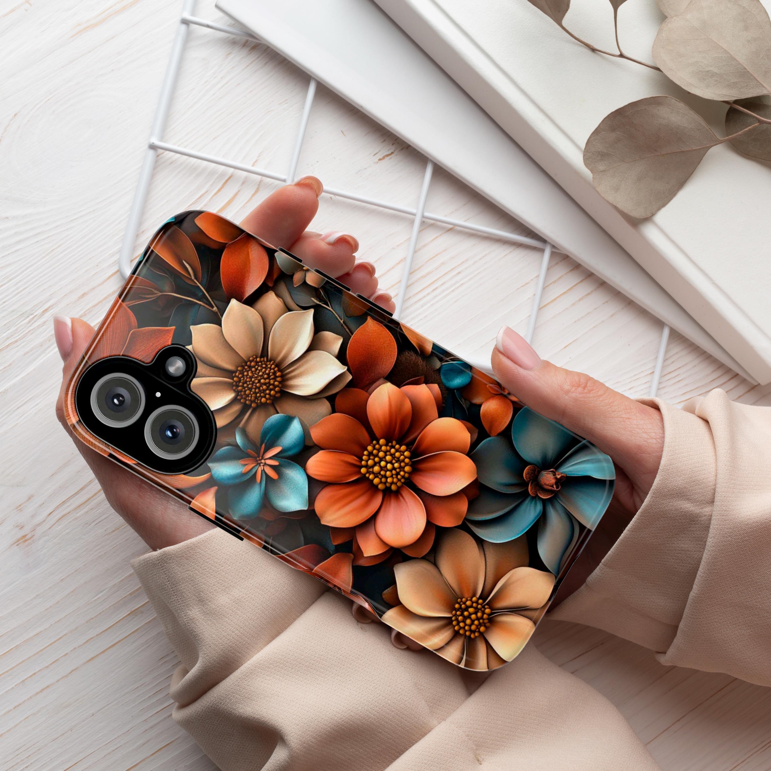 3D Rose Floral Phone Case, Anemone Floral Case, Bronze Beige Flowers Design for iPhone Magsafe 16, 15, 14, 13 & Samsung S24, Pixel 9, 439.33