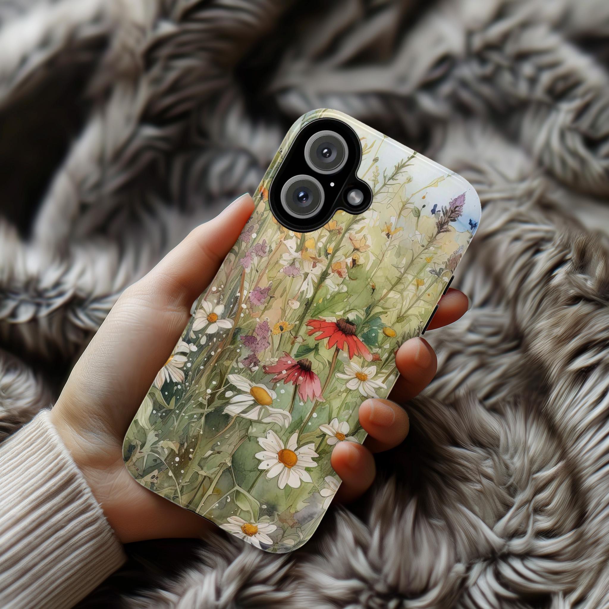 Floral Painting Phone Case, Watercolor Cottage Design, Meadow Floral Cover for iPhone 16 15 Magsafe, Samsung Galaxy S25, Pixel 9, 21.1