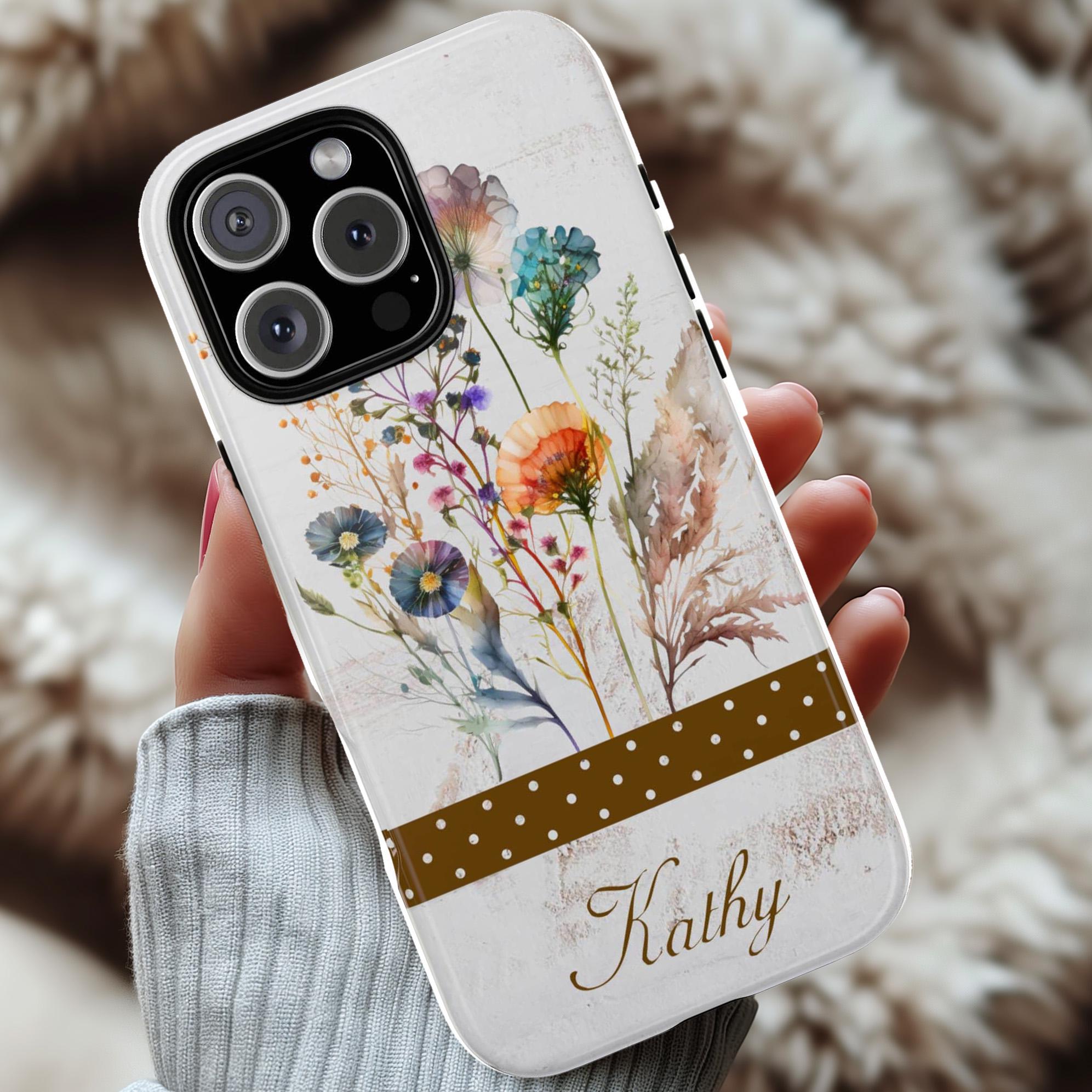 Personalized Cottage Core Plants Phone Case, Fairycore Phone, Meadow Floral Cover for iPhone 16 15 14 13 magsafe, Samsung S25, 8.1