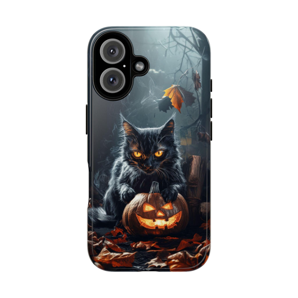Black Cat and Pumpkin in Dark Night Phone Case, Halloween Lover Gift for iPhone 16 Pro Max 15 14 13 Plus, Samsung S25 ultra, 425.1