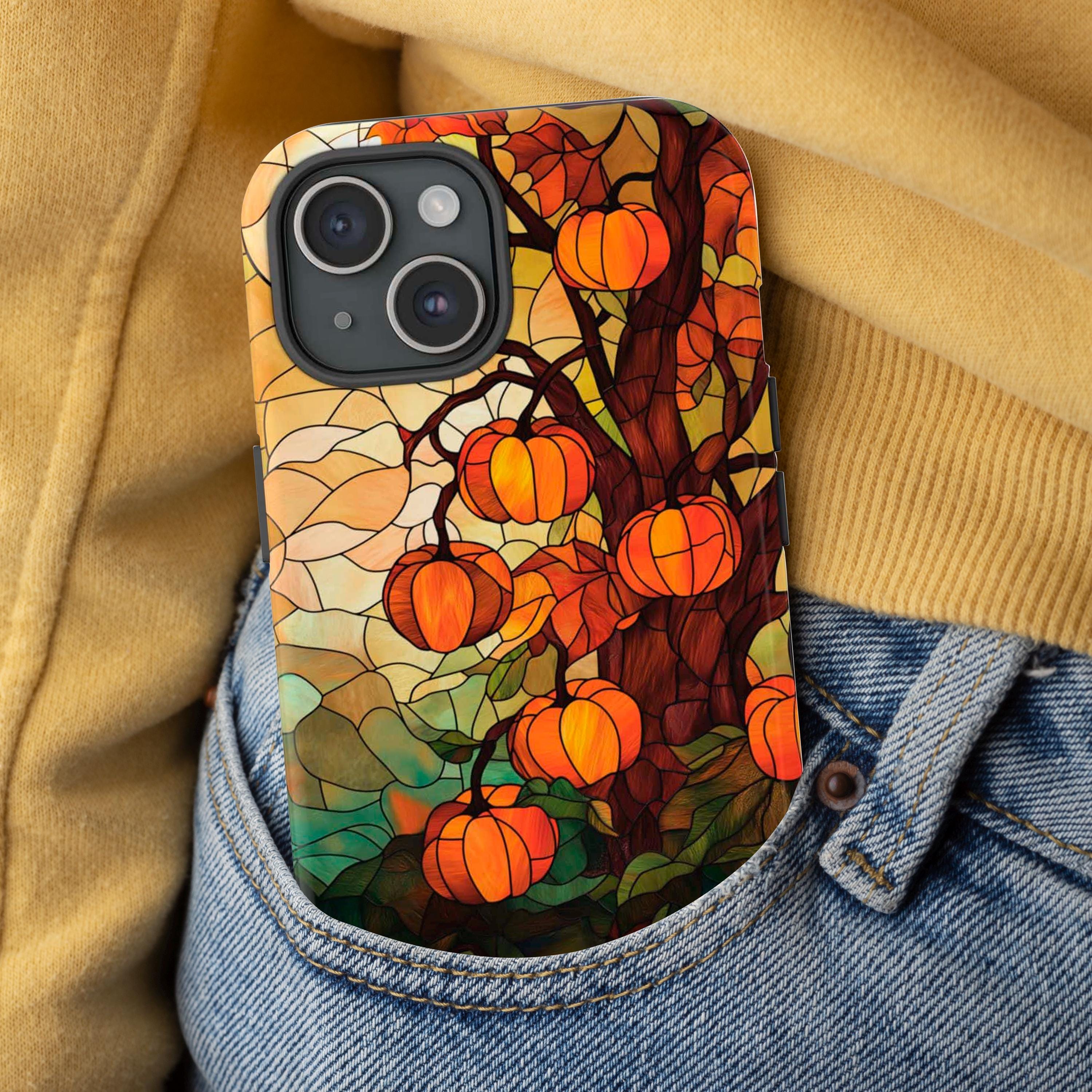 Witchy Pumpkins Phone Case Halloween Lover Phone Cover Fall Stained Glass Gift for iPhone 16 15 14 13 12 11 8 Galaxy S 24 23 22 21 20 Pixel