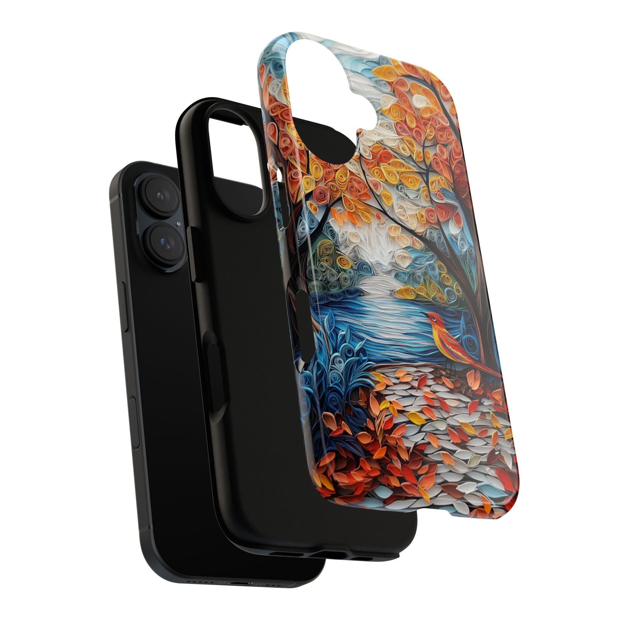3D Paper Art Forest Bird Phone Case, Handmade Woodland Landscape Phone Cove, Nature Tree Scene Protective Case for Bird Lovers, 470.4