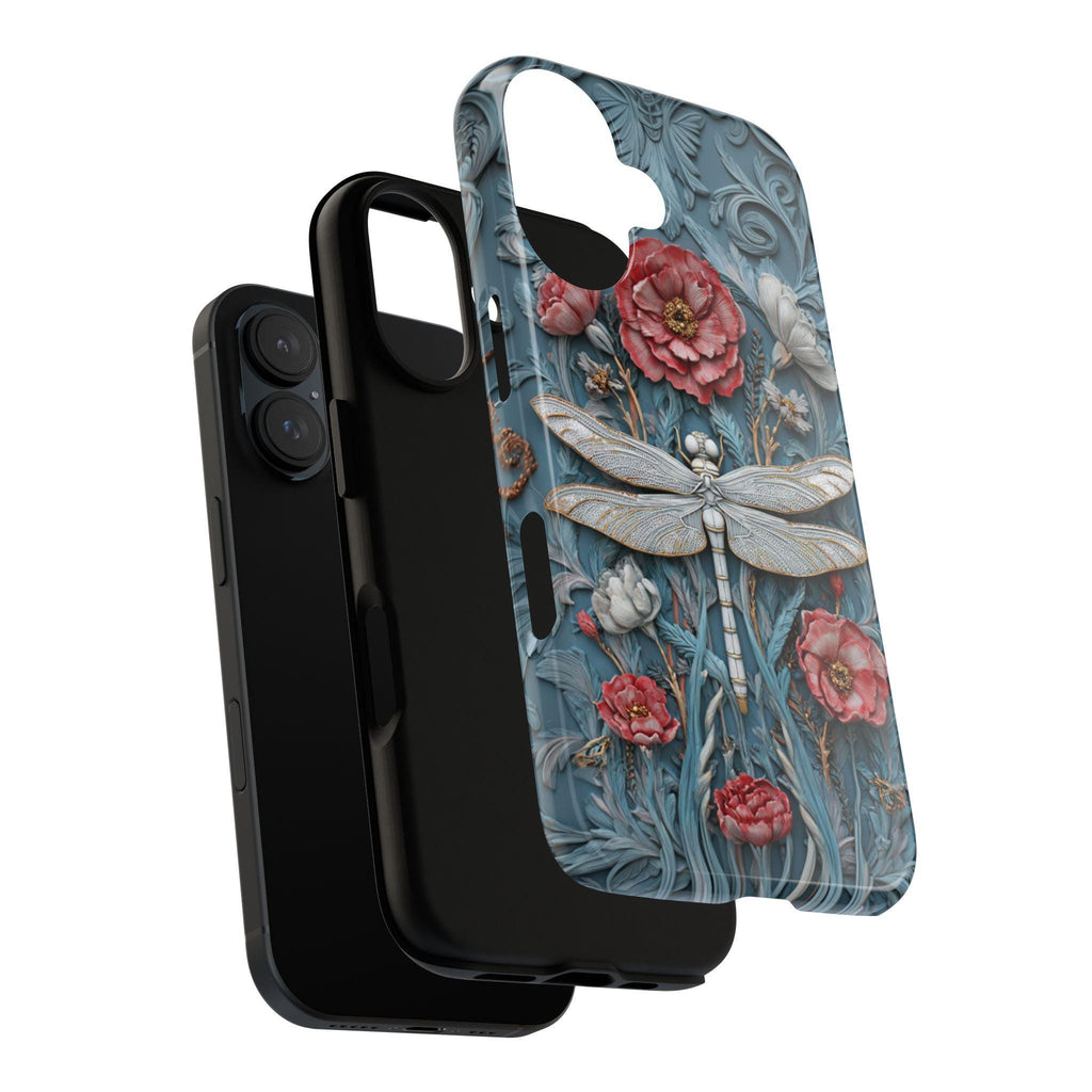 Mystical 3D Dragonfly Phone Case with Floral Design, Whimsical Boho Aesthetic Phone Cover for iPhone Magsafe or Tough Case, Samsung 476.24