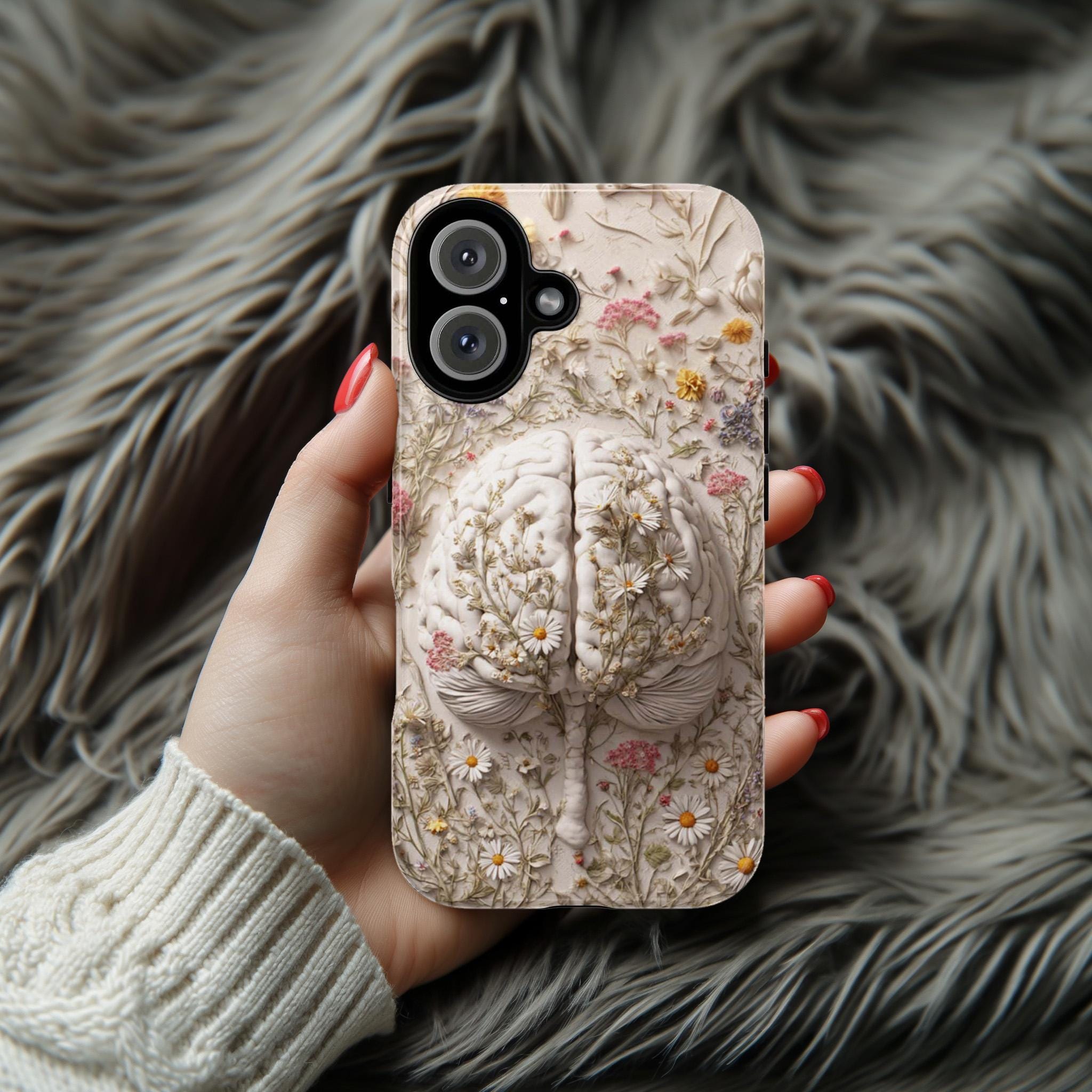 Anatomy Brain Floral Phone Case | Botanical Meadow Flowers Design | Artistica Medical Case for iPhone 17 16 Tough or Magsafe, Samsung, 430.2