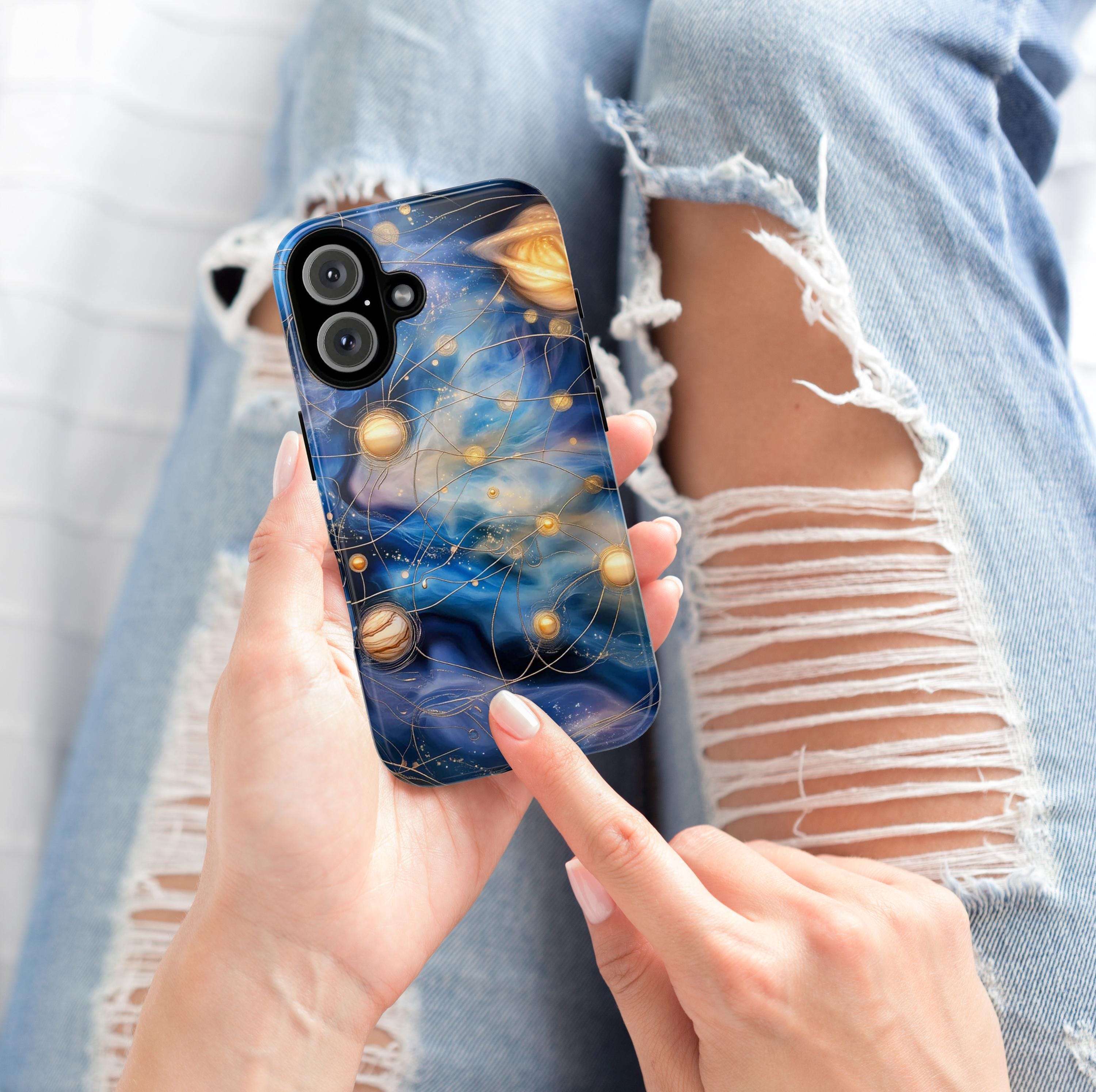 Myterious Galaxy Stained Glass Phone Case with Planets & Stars | Mystic Design for iPhone 16 Pro Max 15 14 Plus Mag Safe, Samsung S24 Ultra