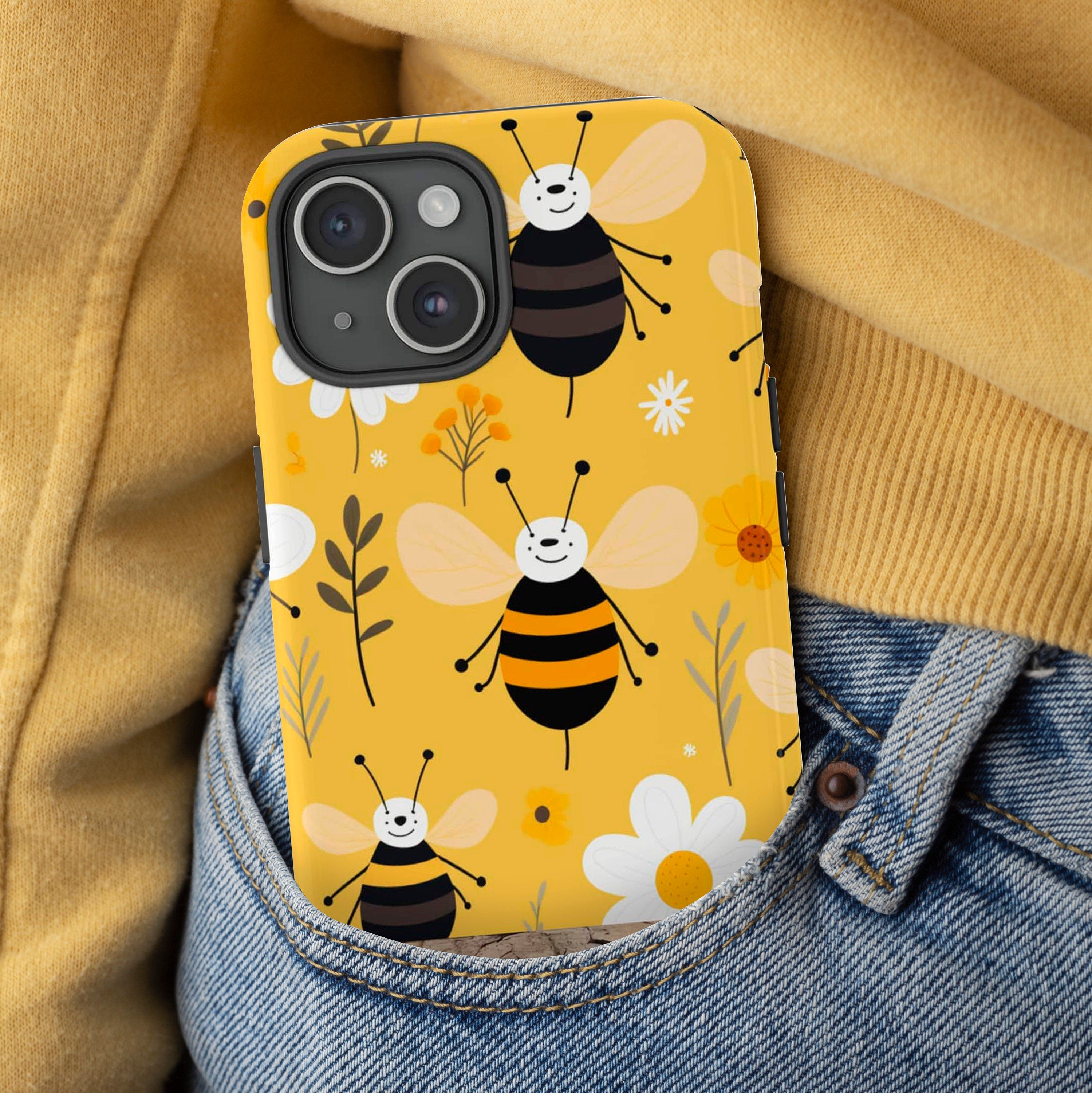 Personalized Honeycomb Bee Phone Case, Floral Bees Phone Case, Aesthetic Phone Case for iPhone 15 14 13 12 11 Pro Max Plus/Samsung Galaxy