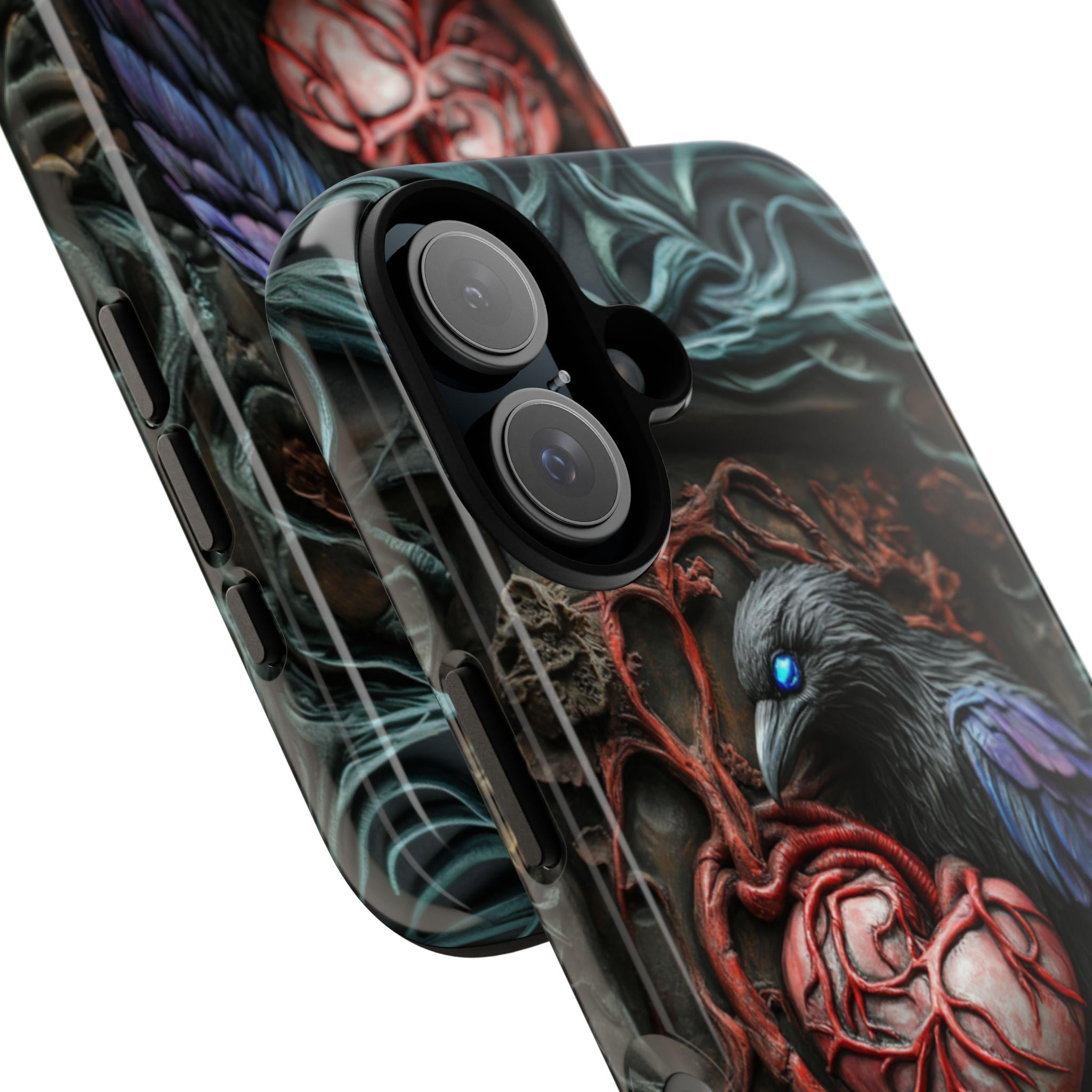 3D Raven, Books and Heart Dark Gothic Phone Case, Dark Academia Mystical Cat Phone Cover for iPhone 16, 15, 14, Samsung Galaxy, 423.7
