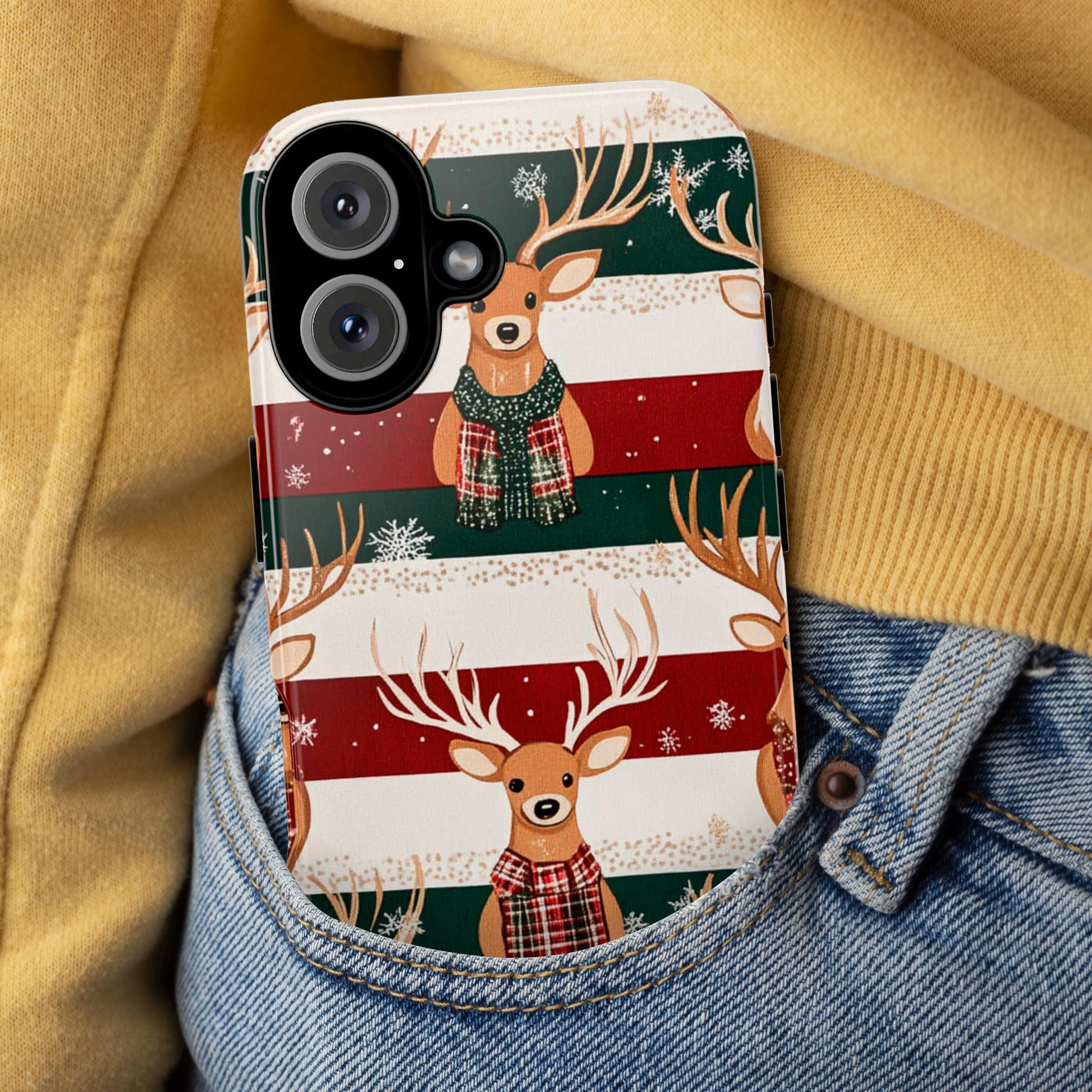 Cute Xmas Deer Phone Case, Winter Christmas Design with Rudolph Phone Case Magsafe Case for iPhone 15 14 13 Magsafe, Samsung S24, 426.4