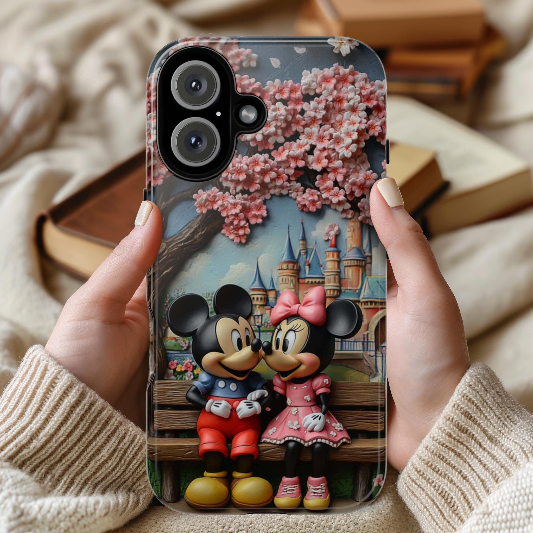 Japanese Cherry Blossom Mickey Minnie Phone Case, 3D Tokyo Disneyland Phone Cover for iPhone 16, 15, 14 Tough or Magsafe, Samsung, 442.45