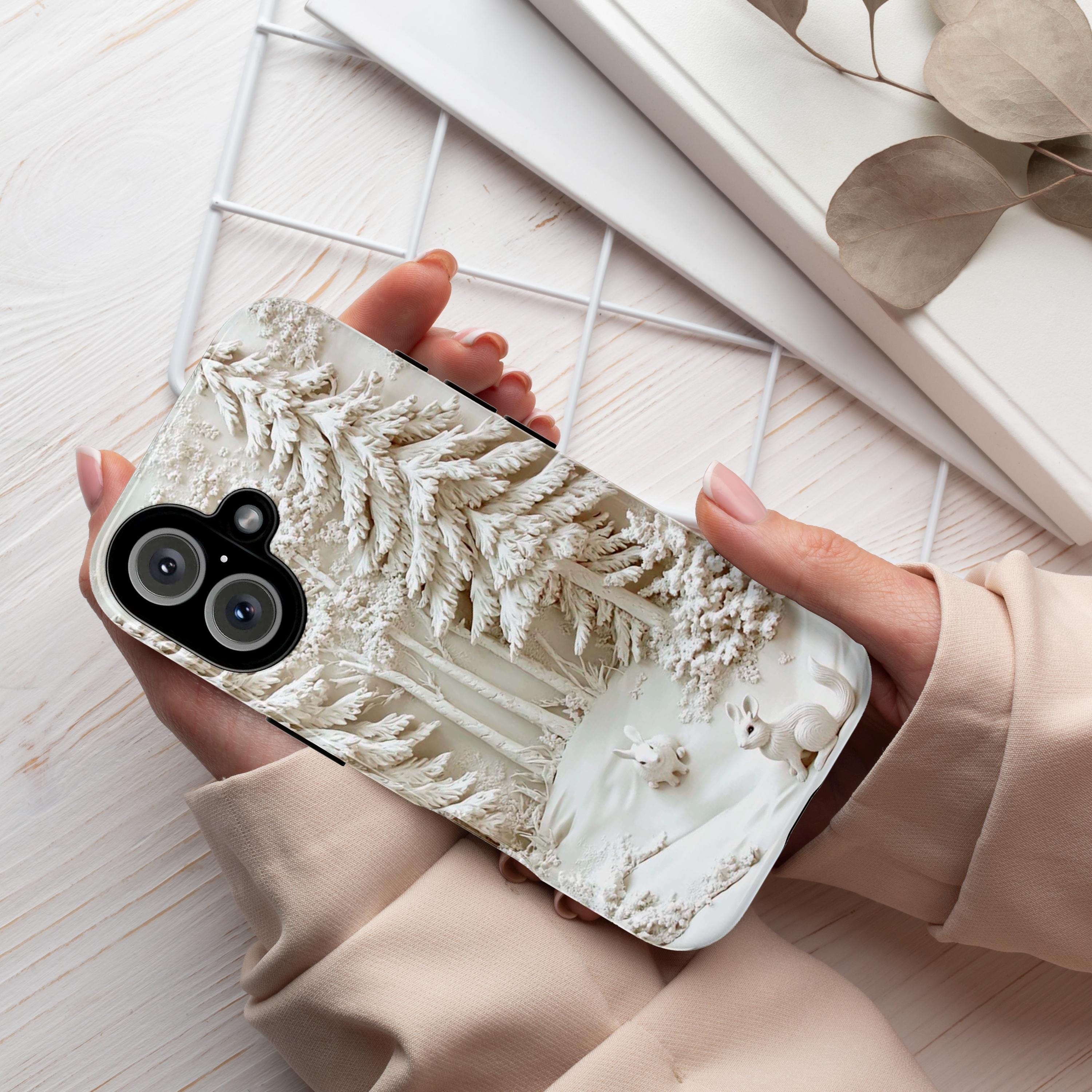 Winter Wonderland Rabbit Phone Case, 3D Snowy Forest MagSafe for iPhone 16 15 14 13 12 Pro Max Plus, Samsung S24 Ultra, Pixel 8, 433.10