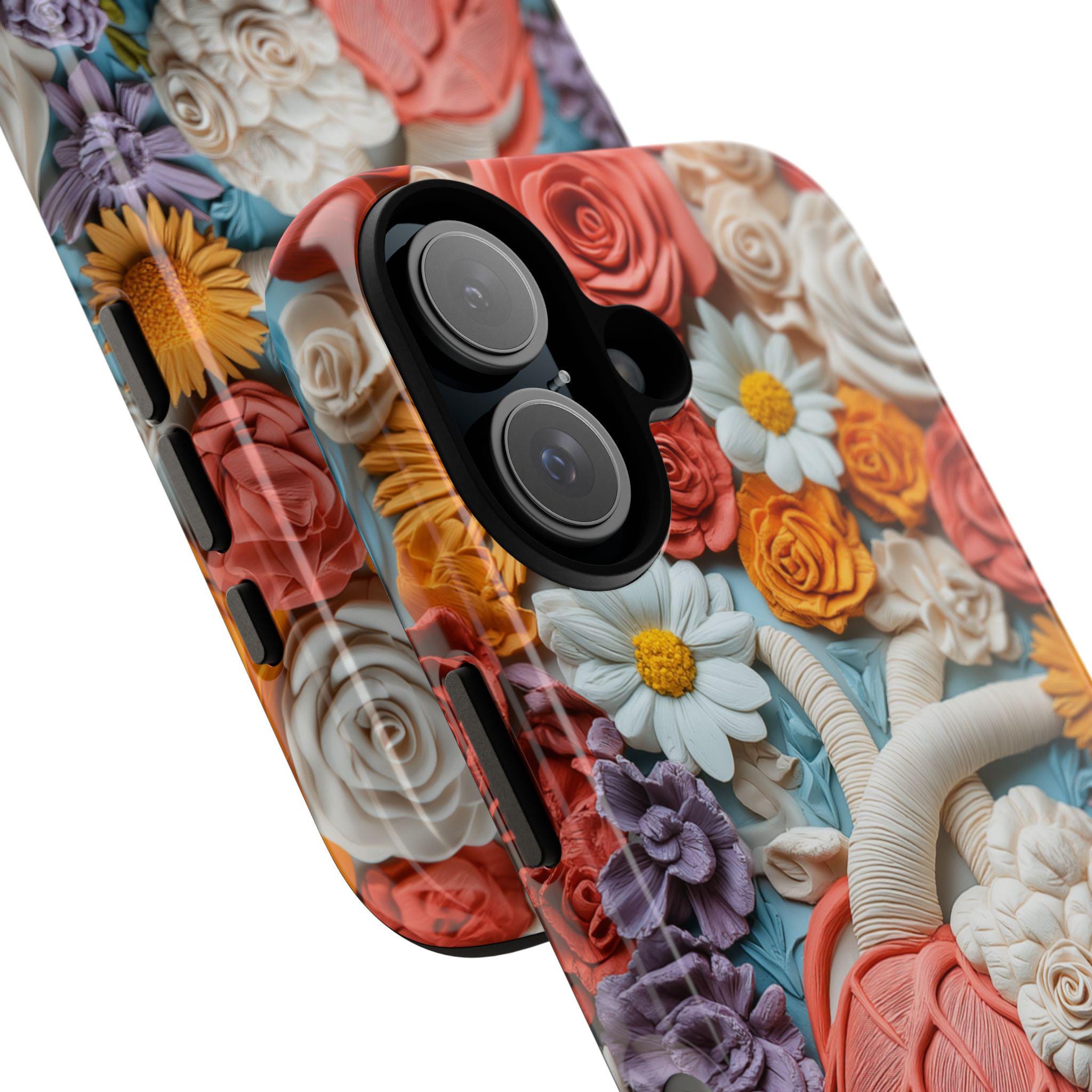 3D Floral Anatomy Heart Phone Case, Anatomical Art Design, Floral Human Cover for iPhone 16 15 14 13 Magsafe or Tough Case, Galaxy, 435.1