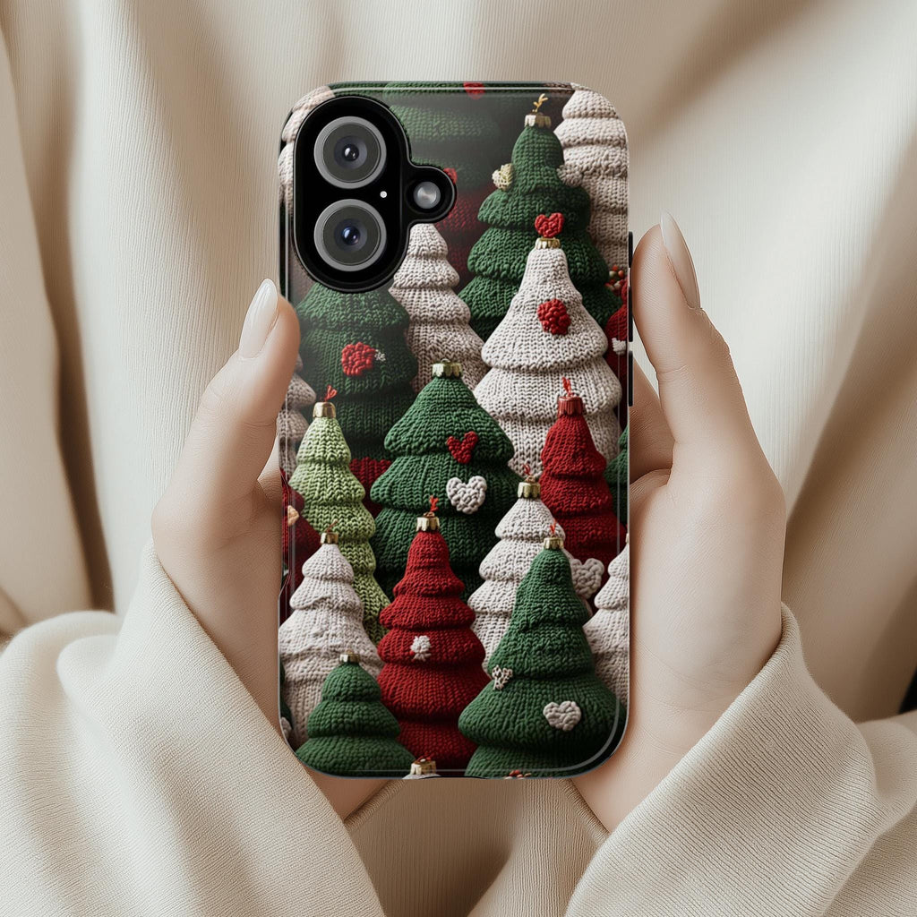 Christmas Tree Red Green White Phone case Knitted effect - Winte Holiday Phone cover for iPhone 16 15 14 13 Magsafe Plus, Samsung S24, 443.1