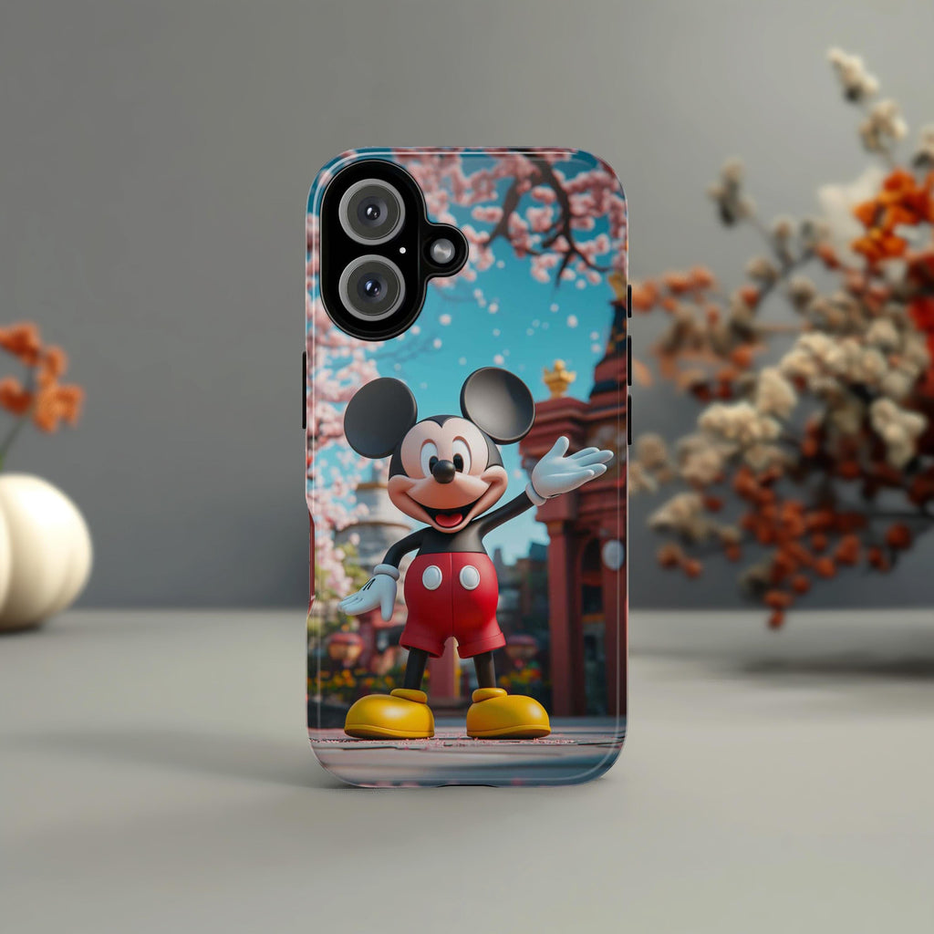 Japanese Cherry Blossom Mickey Mouse Phone Case, 3D Tokyo Disneyland Phone Cover for iPhone 16, 15, 14, 13 Magsafe & Samsung, Pixel, 442.44