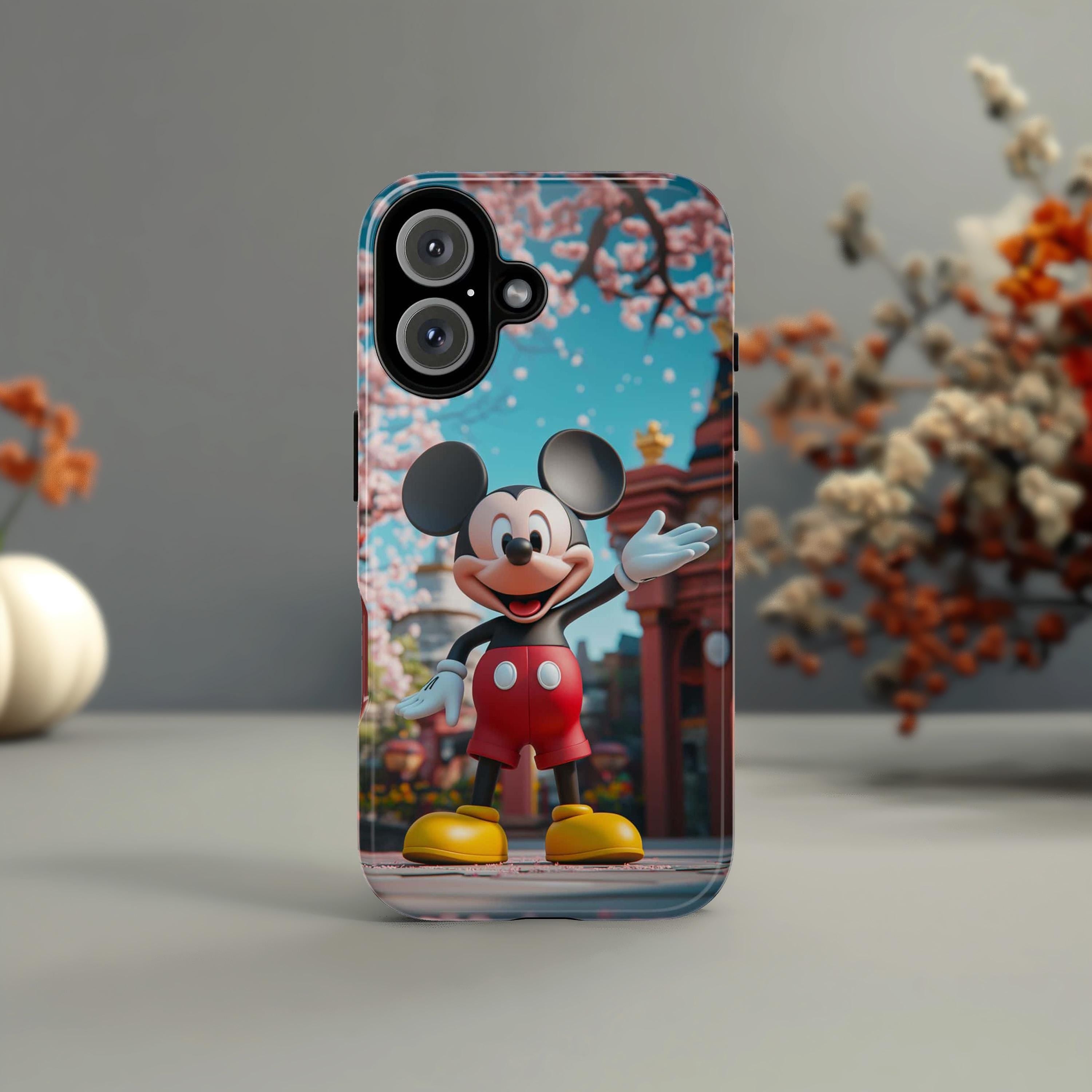 Japanese Cherry Blossom Mickey Mouse Phone Case, 3D Tokyo Disneyland Phone Cover for iPhone 16, 15, 14, 13 Magsafe & Samsung, Pixel, 442.44