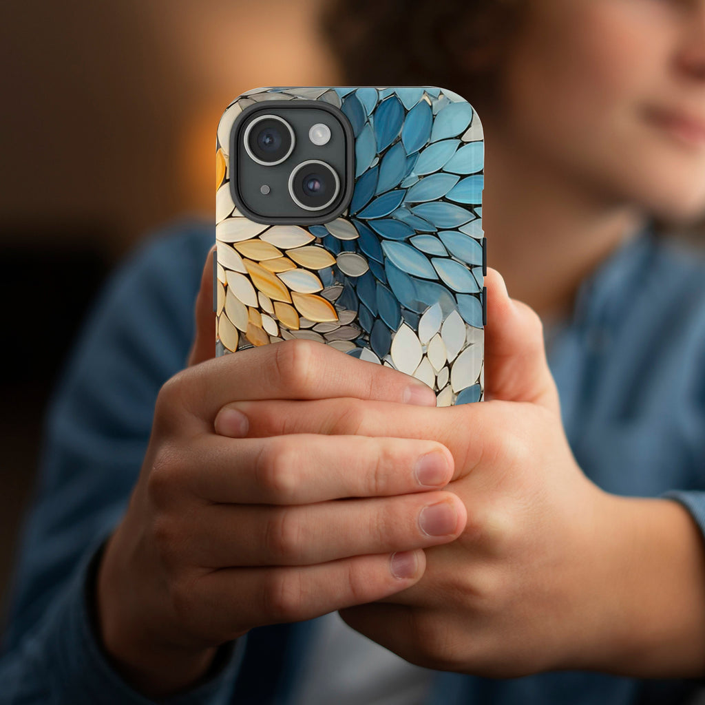 Pastel Floral Stained Glass Illusion Print Tough Phone Case for iPhone 16 15 14 13 Pro Max Plus, MagSafe or ToughCase, Galaxy, Pixel 9, 334