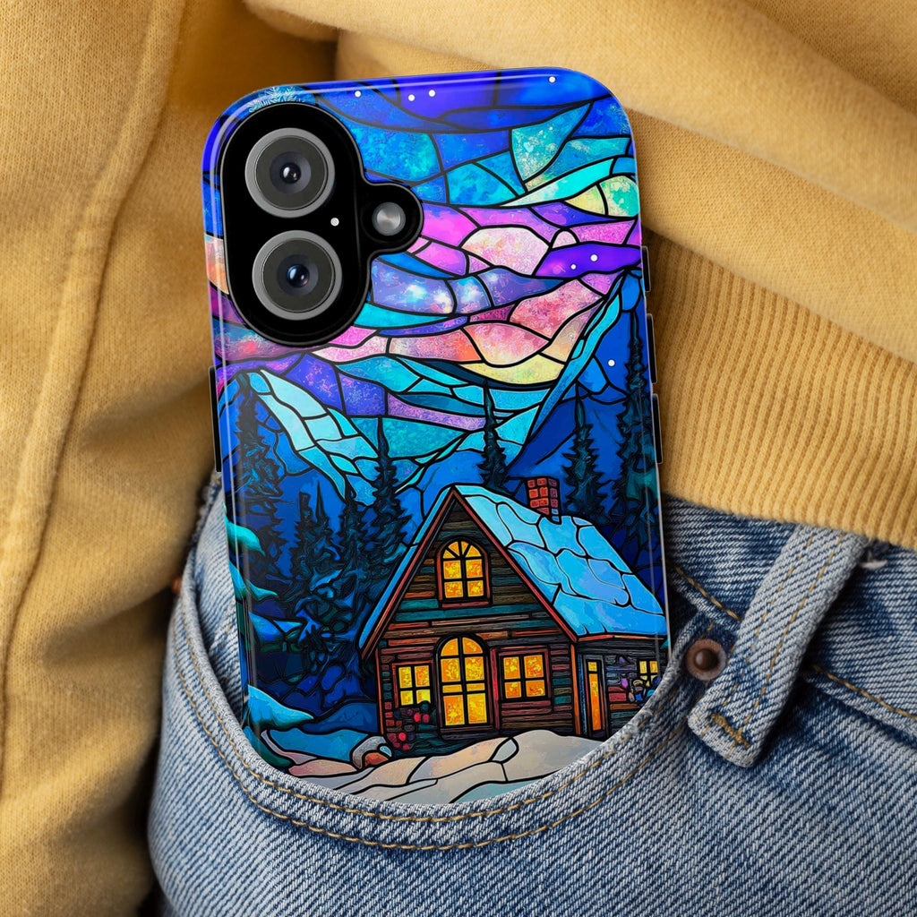 Winter Fairytale Stained Glass Landscape Phone Case, Christmas Holiday Phone Cover for iPhone 15 14 13 12 Pro Max Plus, Galaxy S25, 417.1