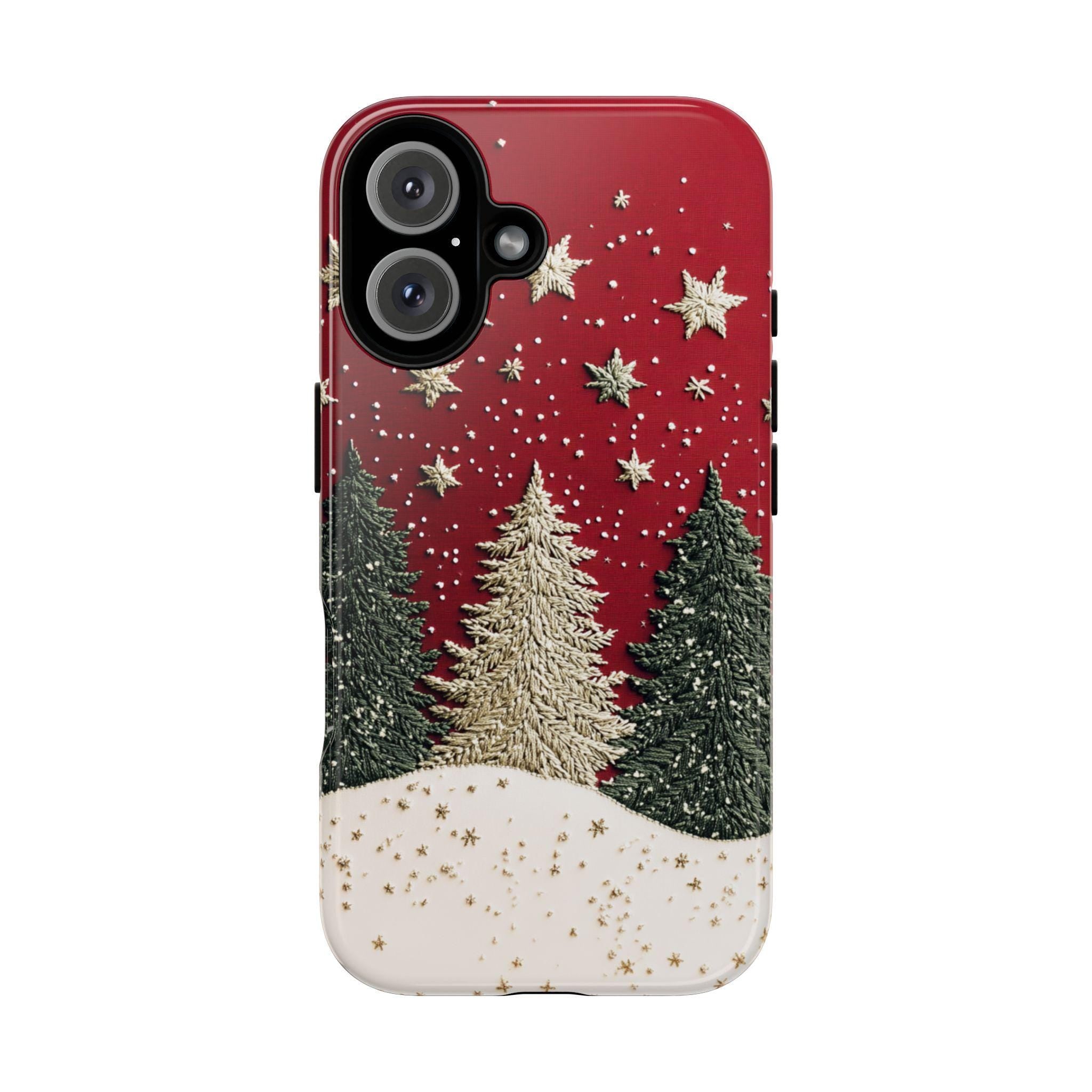 Christmas Tree & Star 3D Winter Phone Case, Embroidered Festive Holiday Phone Cover for iPhone 16 15 14 13 Magsafe Plus, Samsung S24, 444.1