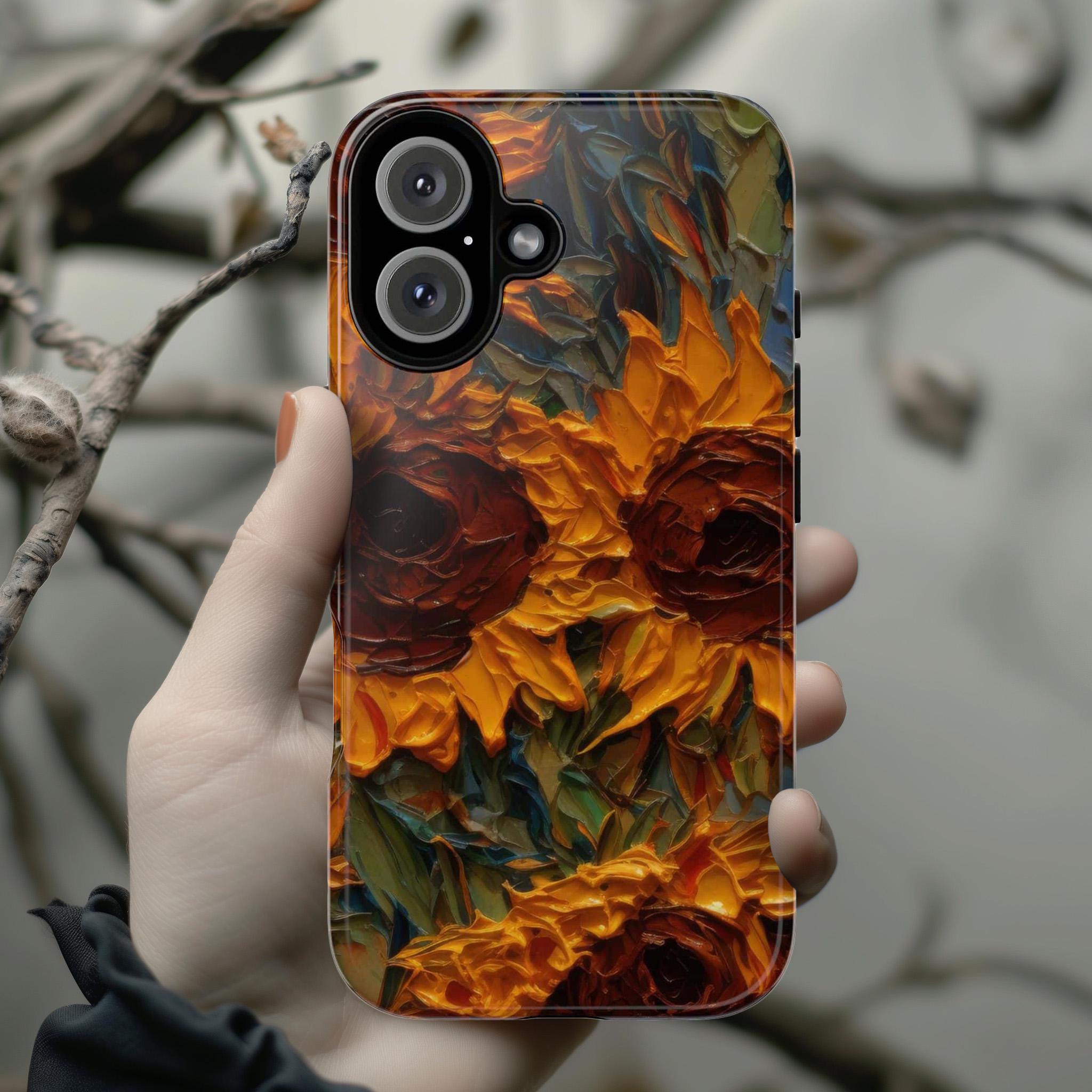 Van Gogh Sunflowers Phone Case, Floral Fine Art Cell Phone, Artistic Cover for iPhone 15 14 13 Magsafe Pro Max Plus, Samsung S25, 0056