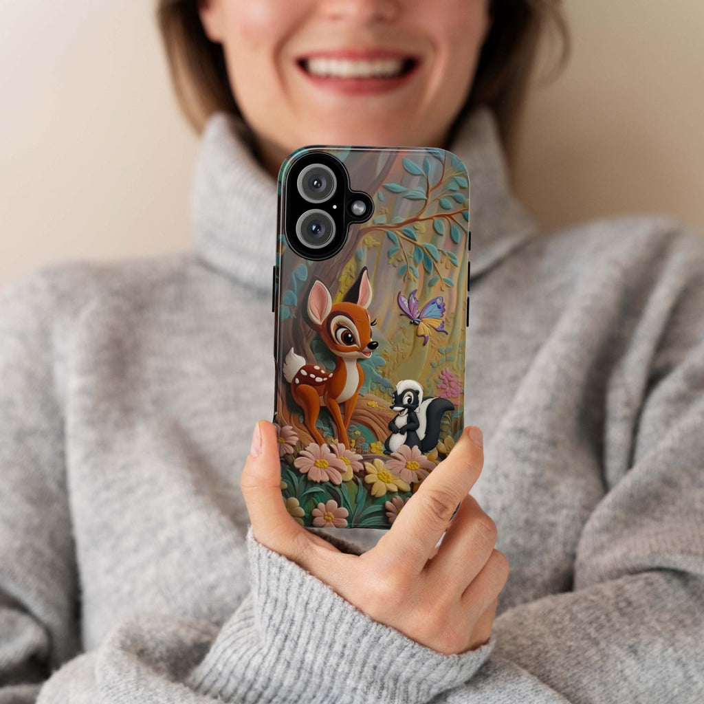 Bambi and Skunk Phone Case, Disney Floral Forest Design, Cute Cartoon Bambi Friends for iPhone 16, 15, 14 Tough or Magsafe & Samsung, 442.50