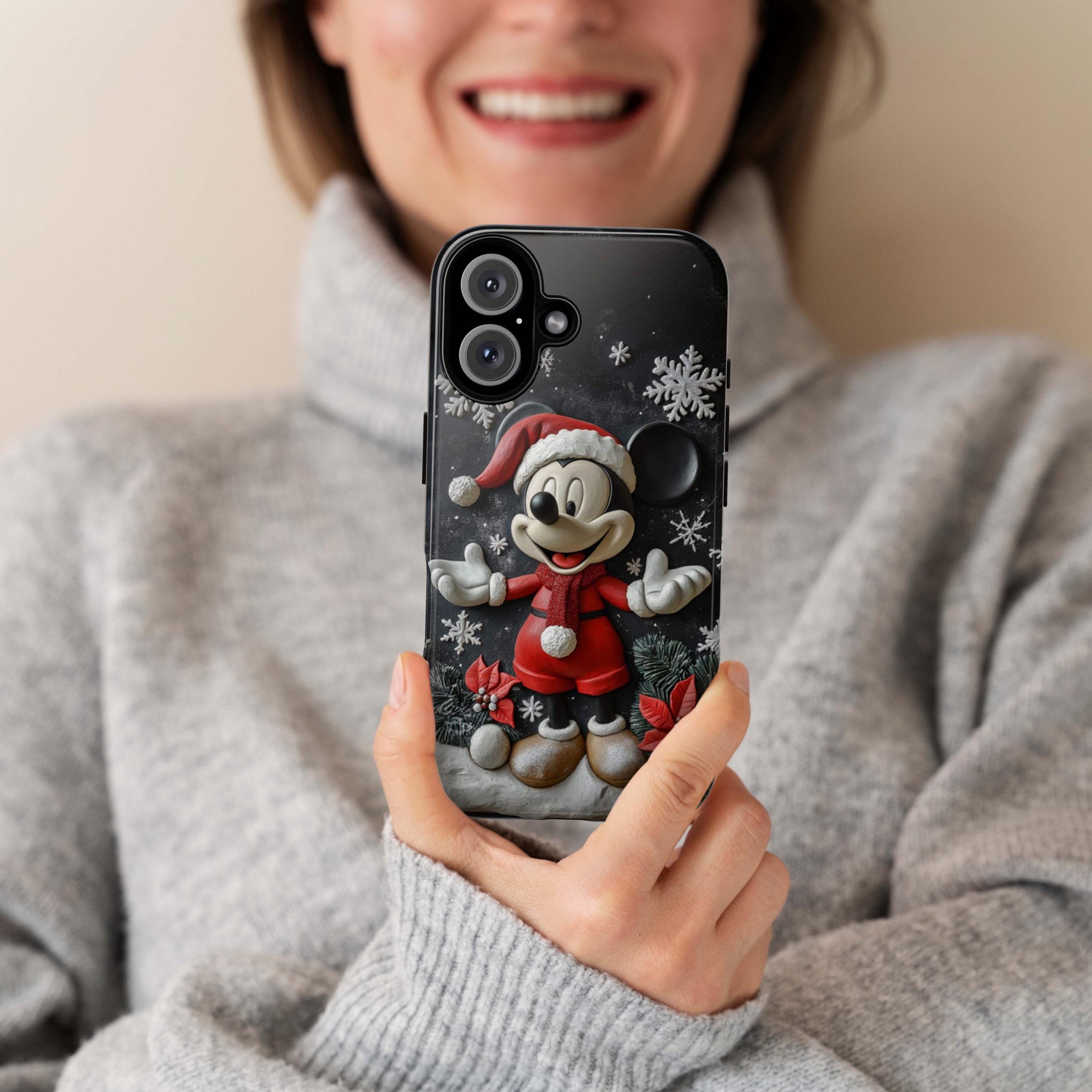 Xmas Mickey Mouse 3D effect Phone Case, Cartoon Design, Mickey Christmas Tree Phone Case for iPhone 16 15 Magsafe, Samsung S24, 442.24