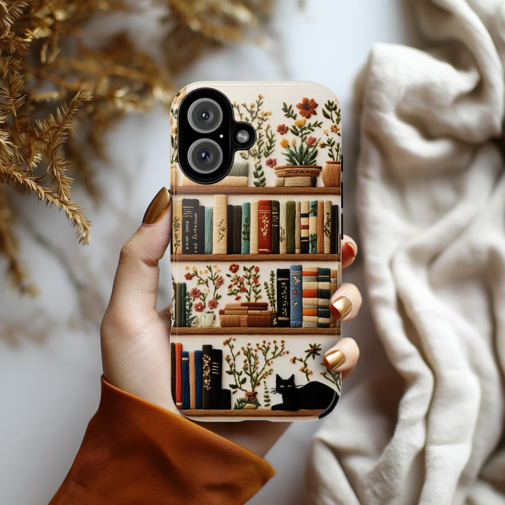 Botanical Floral and Books Phone Case for Book Lovers, Floral Design & Literary Aesthetic Case for iPhone Tough or Magsafe, Samsung, 423.25
