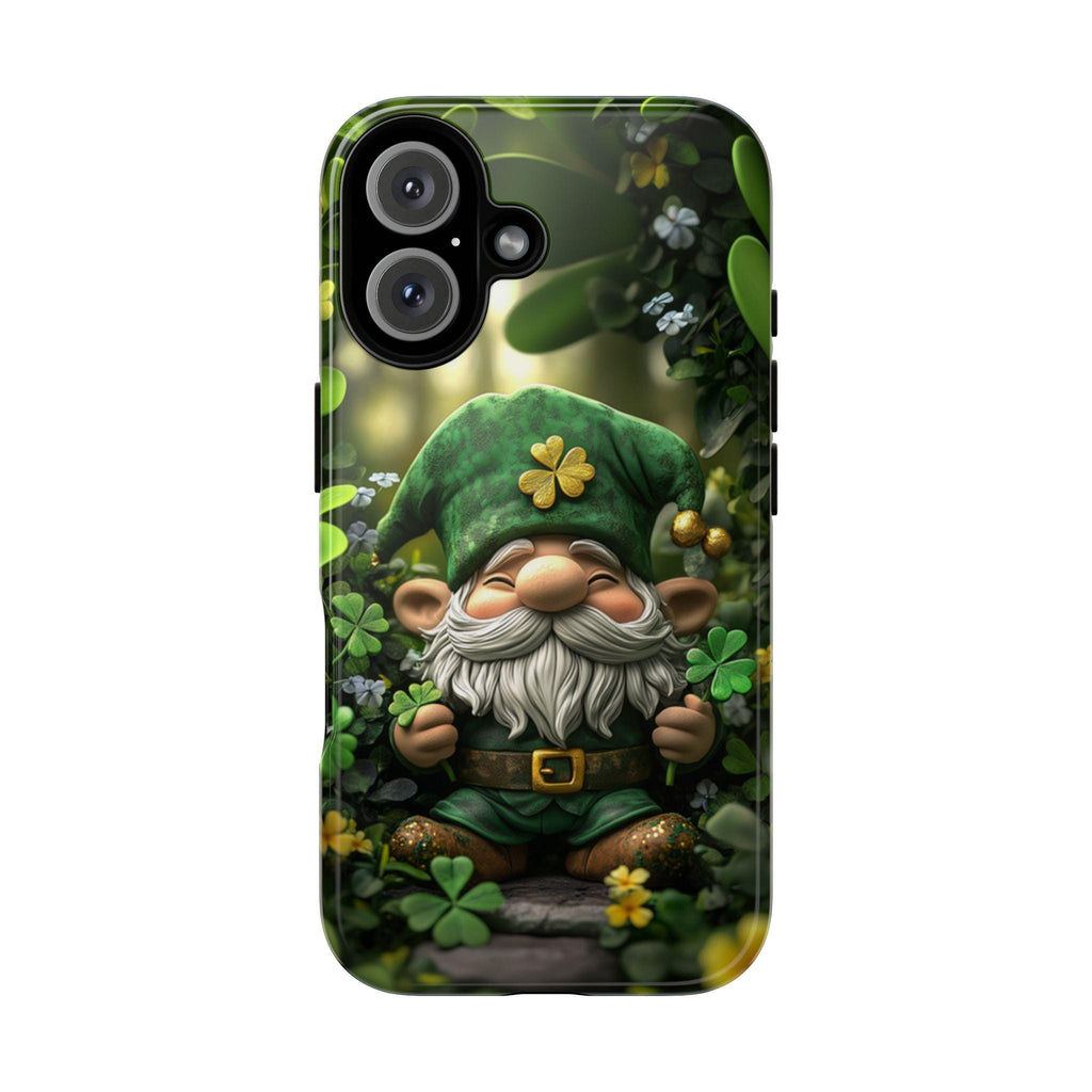 St. Patrick's Day Phone Case with Green Gnome and Shamrocks, Lucky Irish Inspired Cover for iPhone 16, 15, Samsung Galaxy S24, 457.1