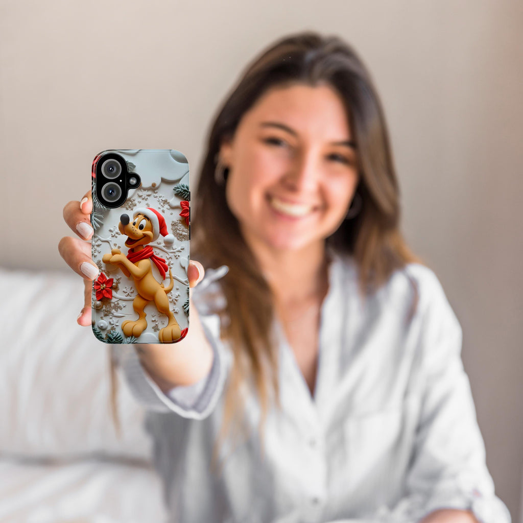 Xmas Disney 3D Phone Case, Cartoon Santa Pluto Dog Case, Disney Christmas Snowy Forest Case for iPhone 16 15 Magsafe, Samsung S24, 442.21