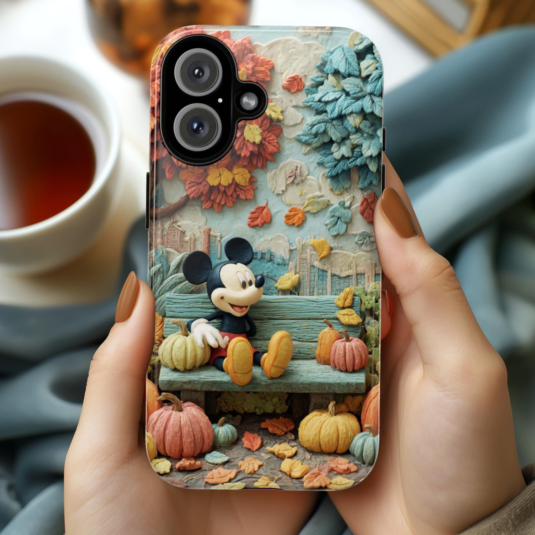 Mickey Mouse in the Fall City Phone Case, Cozy Autumn Leaves & Pumpkins Cover for iPhone 17 16 Tough or Magsafe, Samsung, 442.57