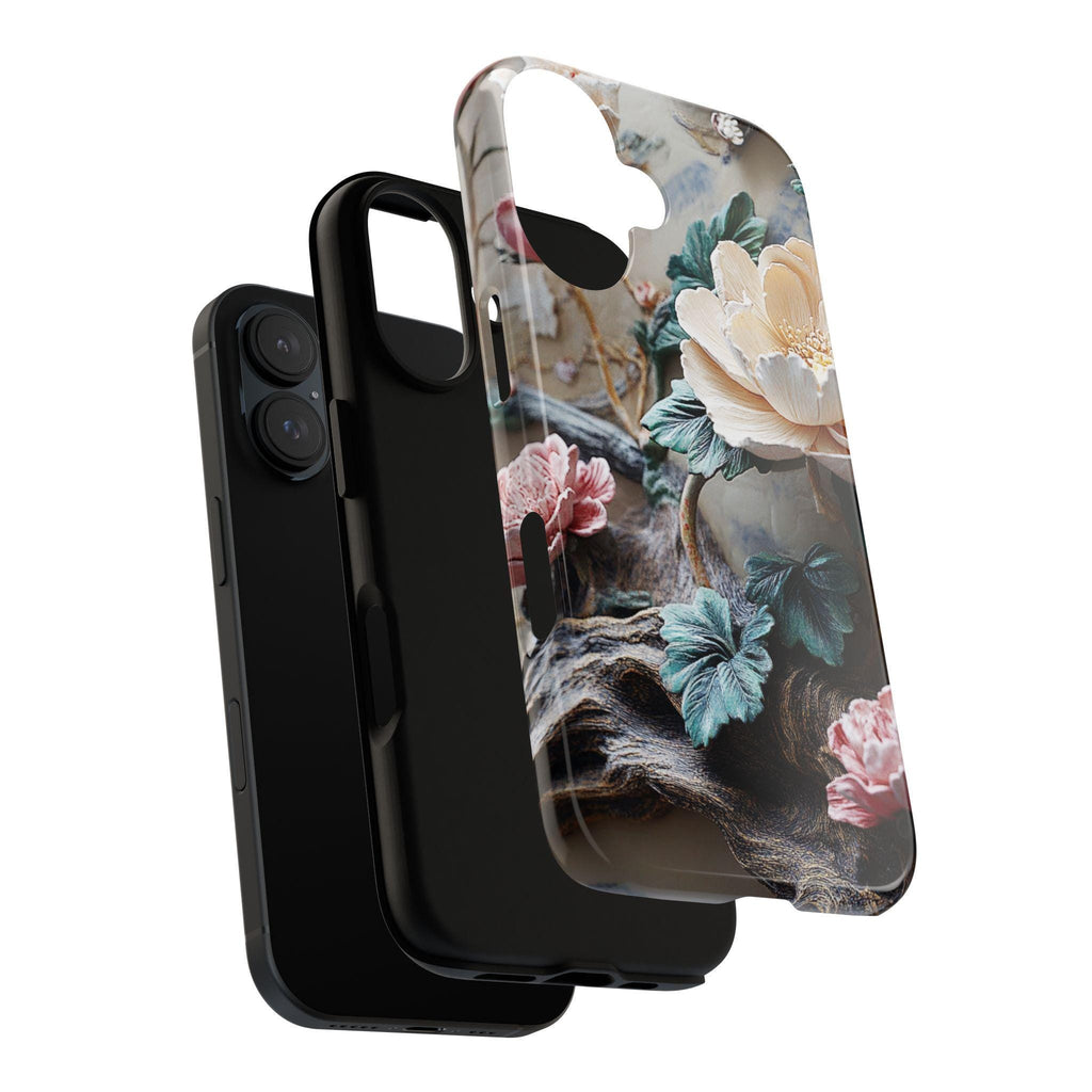 Gothic Botanical Phone Case, 3D Floral Design & Dark Elegance, Pastel Flowers Case for iPhone 16 15 14 13 Tough or Magsafe, Samsung, 476.8