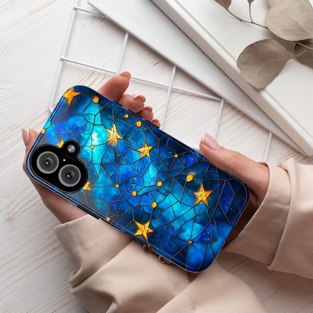 Stained Glass Starry Night Phone Case | Aesthetic Mystic Vibrant Stars Design for iPhone 16 Pro Max 15 14 Plus Mag Safe, Samsung S25, 432.3